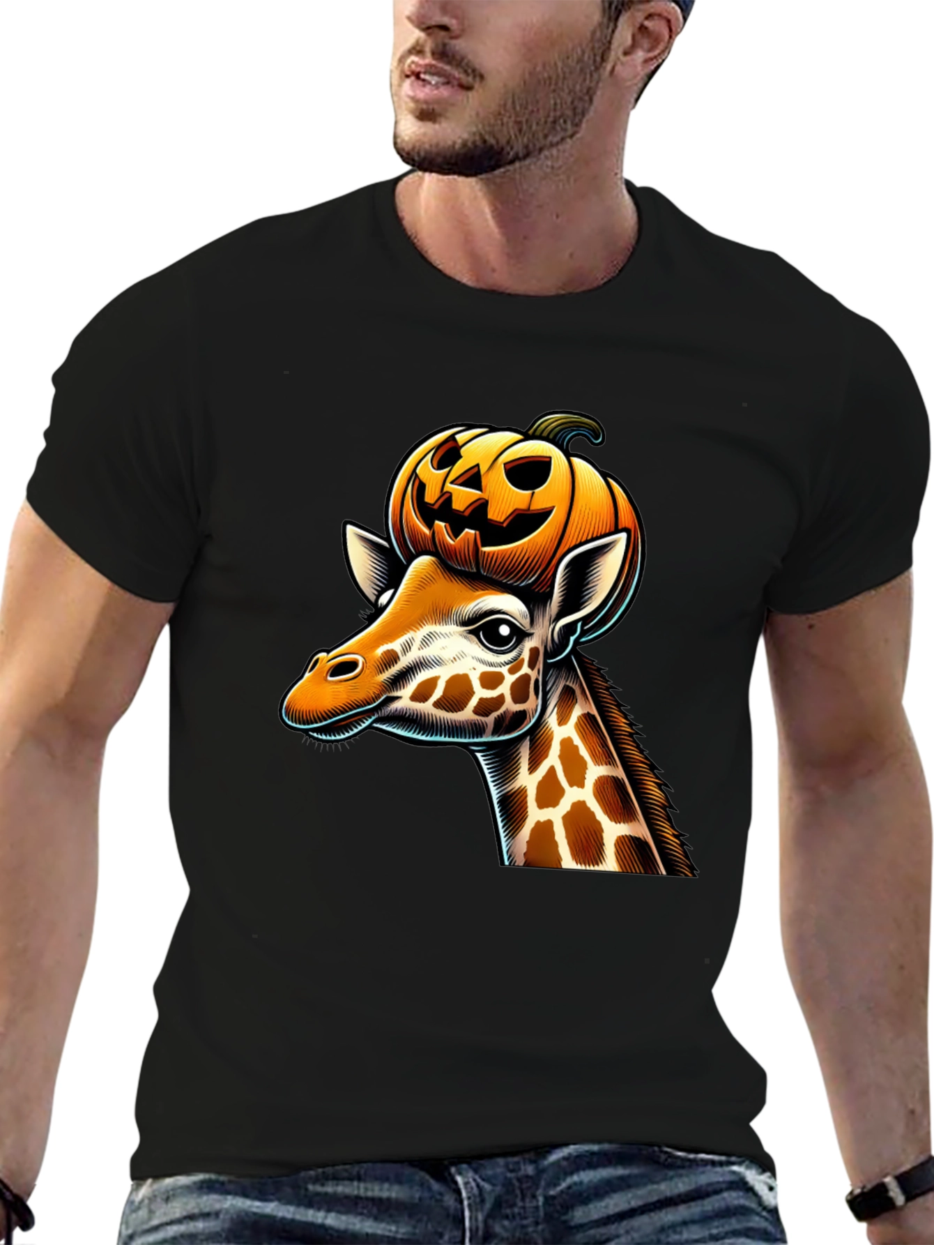 Giraffe with Pumpkin Halloween T-Shirt