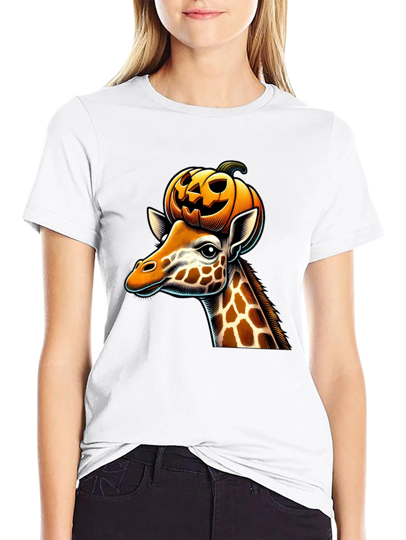 Giraffe with Pumpkin Halloween T-Shirt
