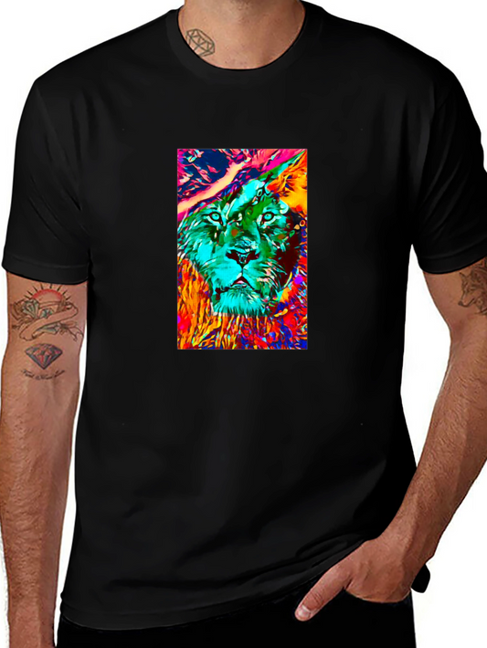 Abstract Lion Graphic Black T-Shirt