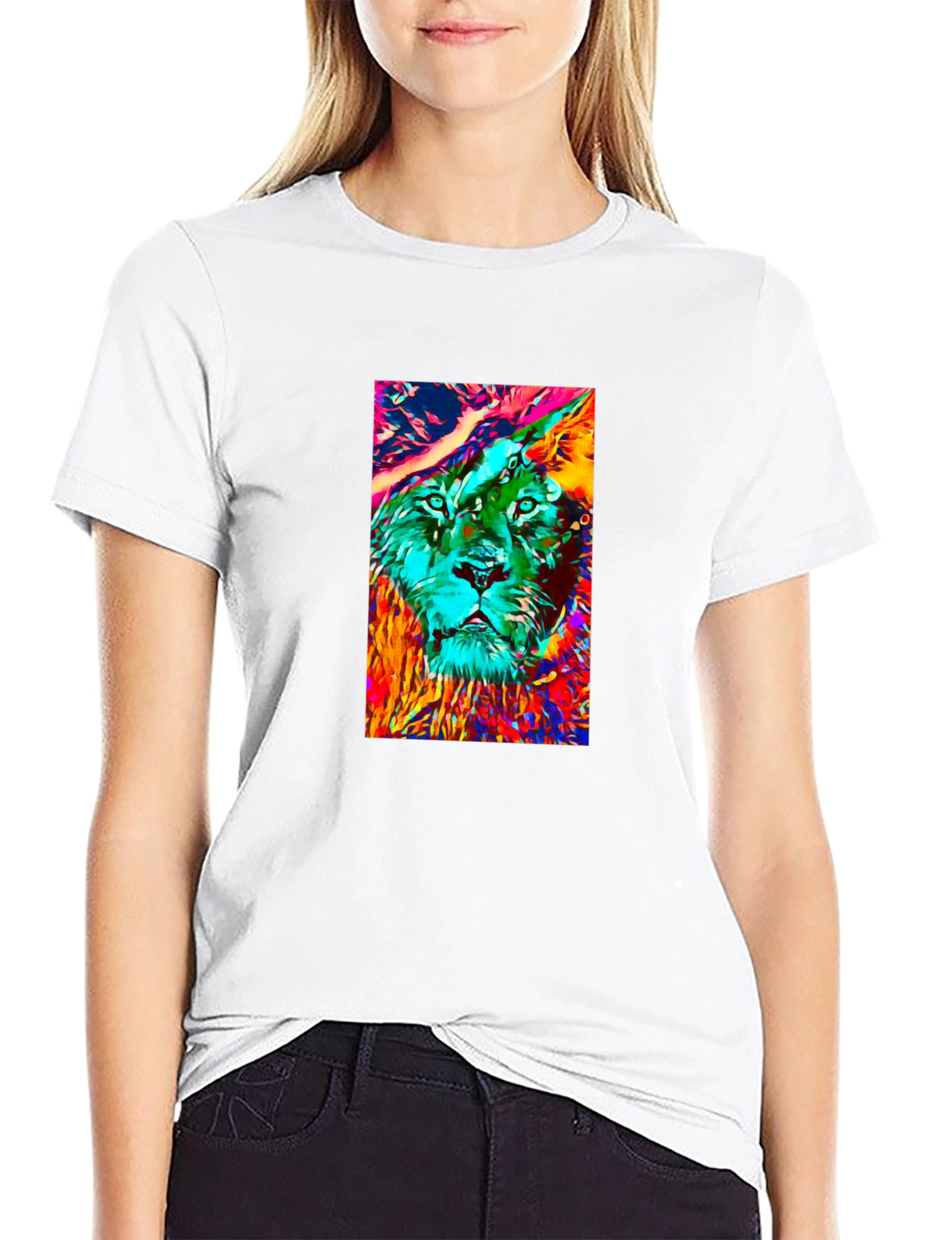 Abstract Lion Graphic Black T-Shirt