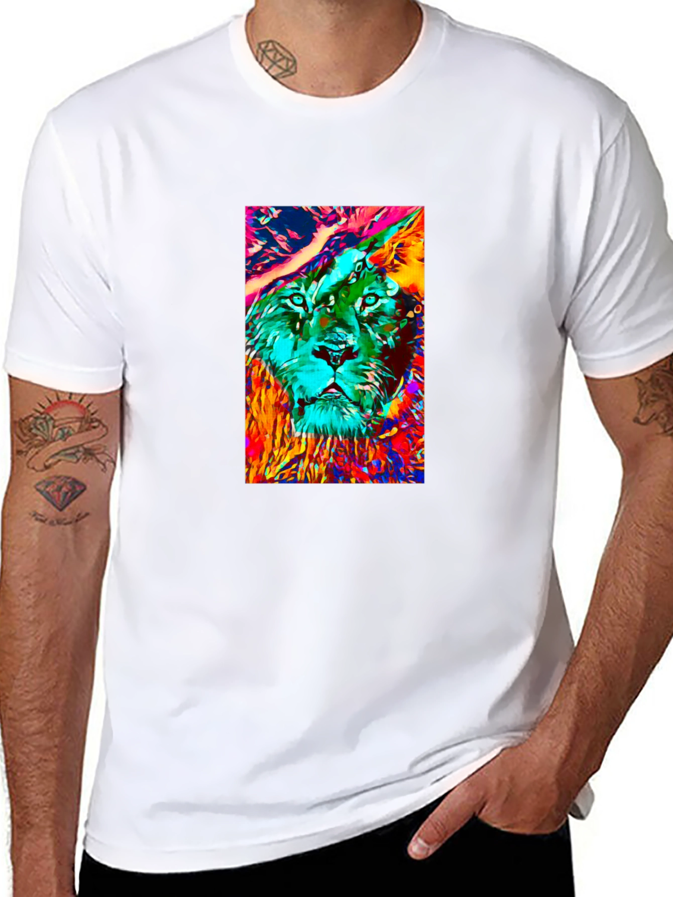 Abstract Lion Graphic Black T-Shirt