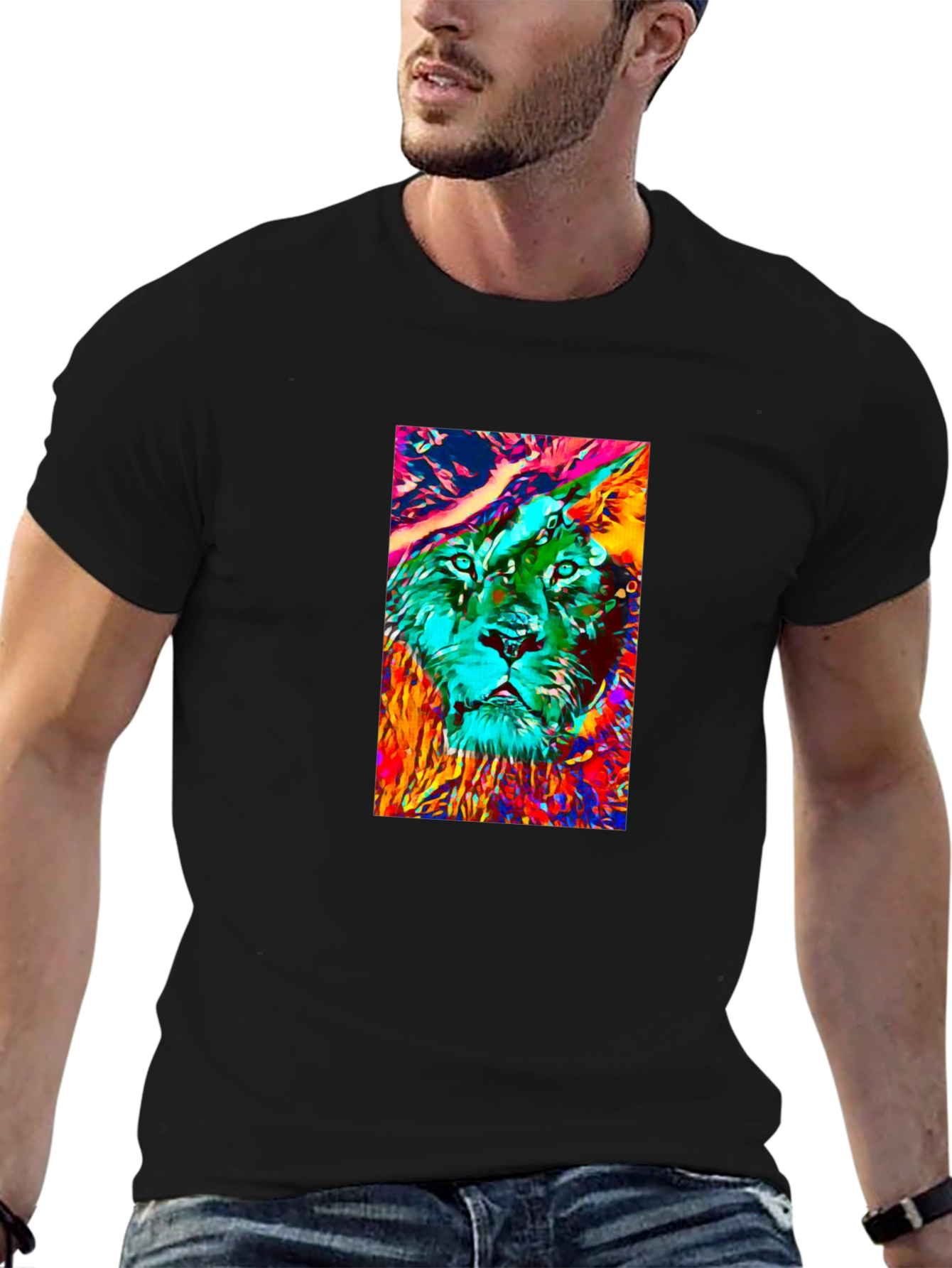 Abstract Lion Graphic Black T-Shirt