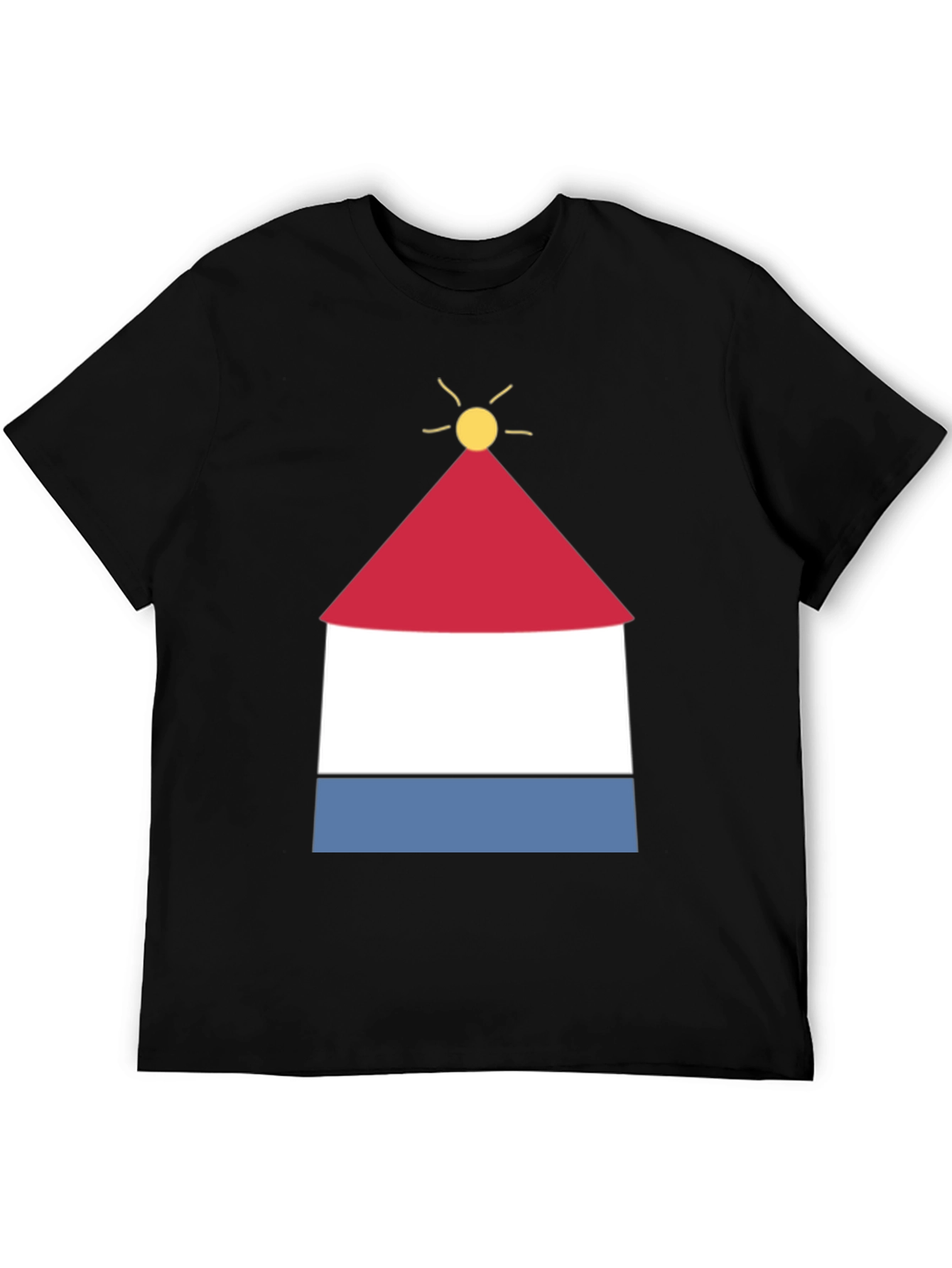 Graphic Tee with Abstract Lighthouse Design - Black
