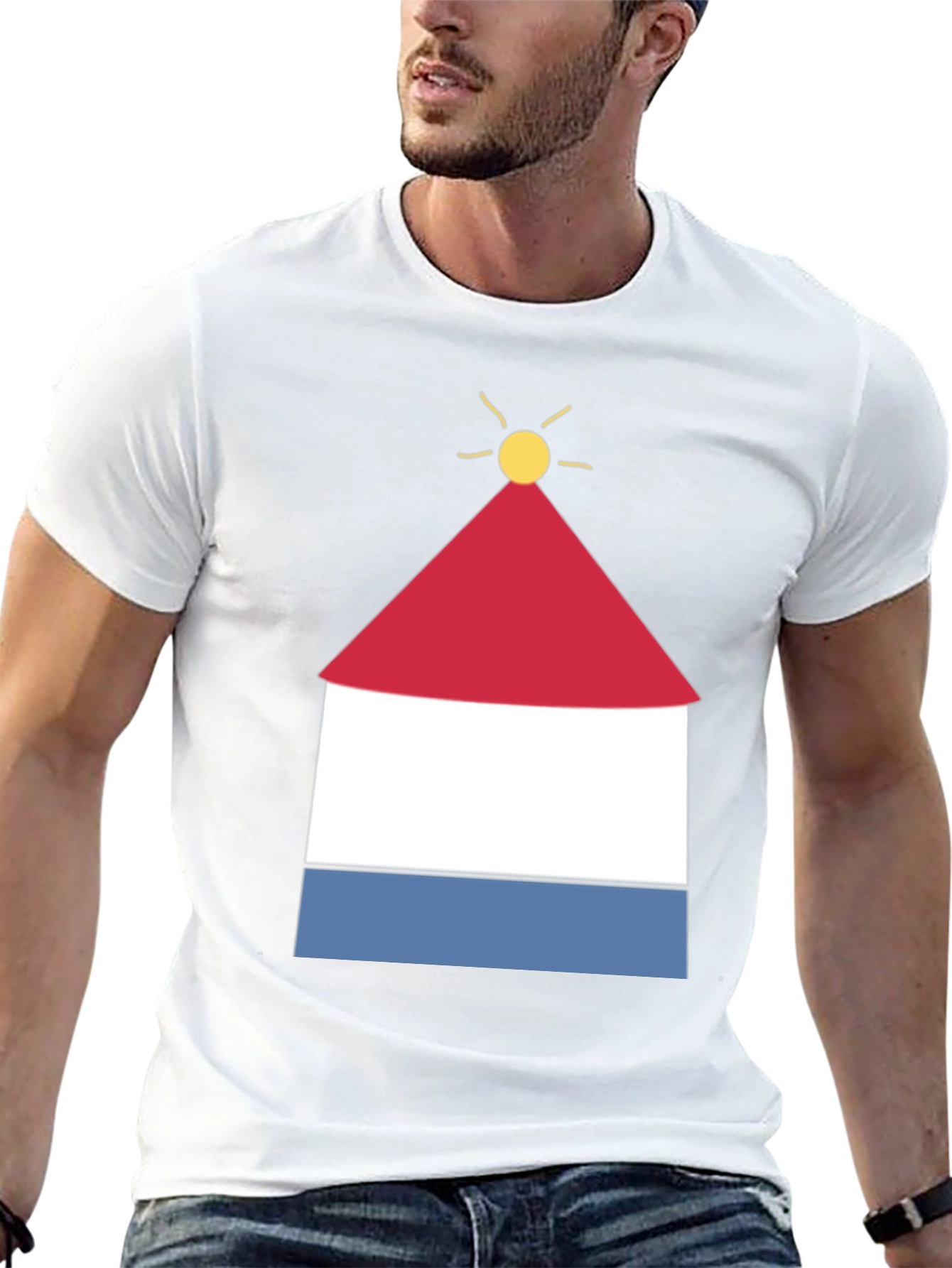 Graphic Tee with Abstract Lighthouse Design - Black