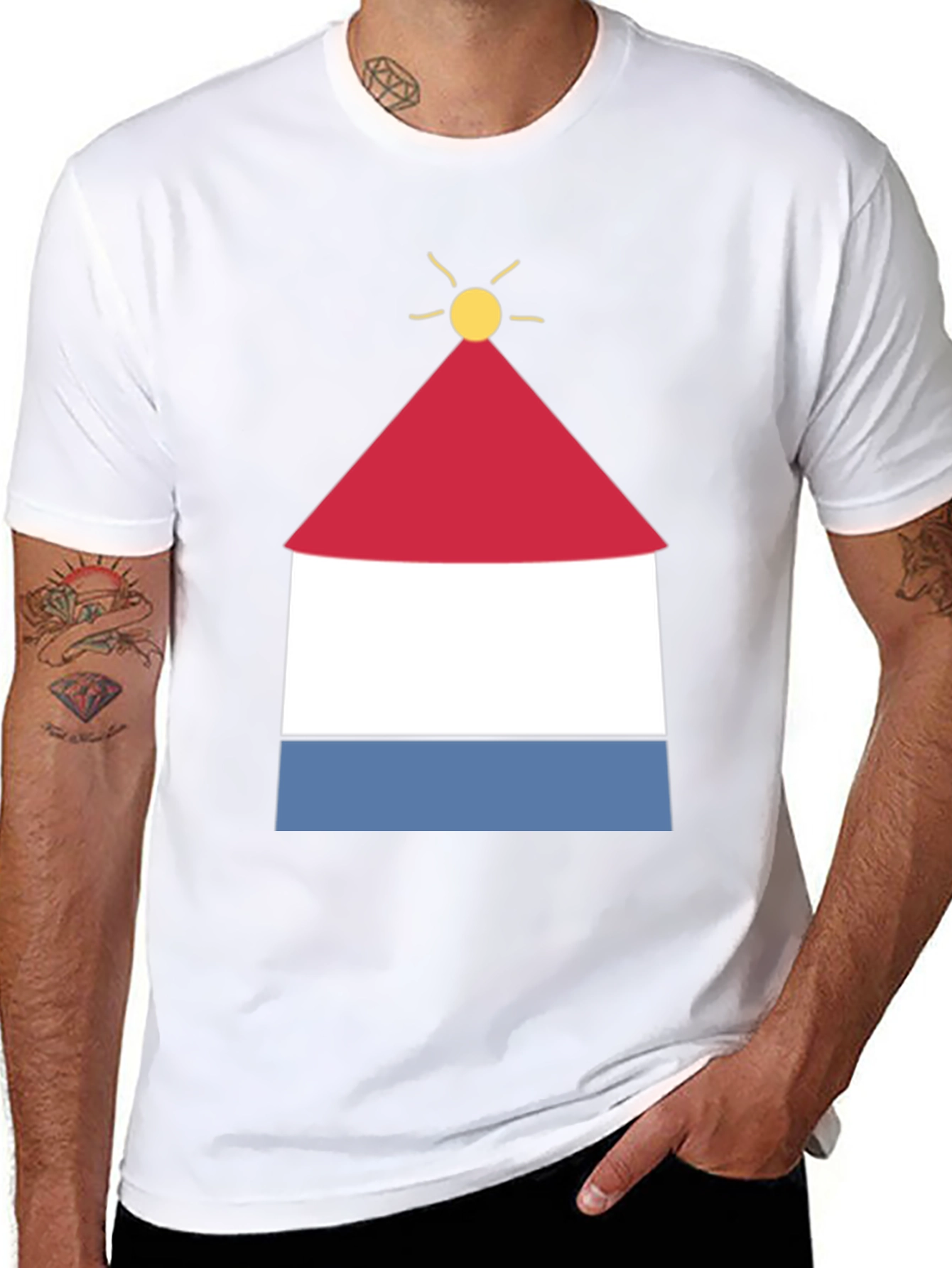 Graphic Tee with Abstract Lighthouse Design - Black