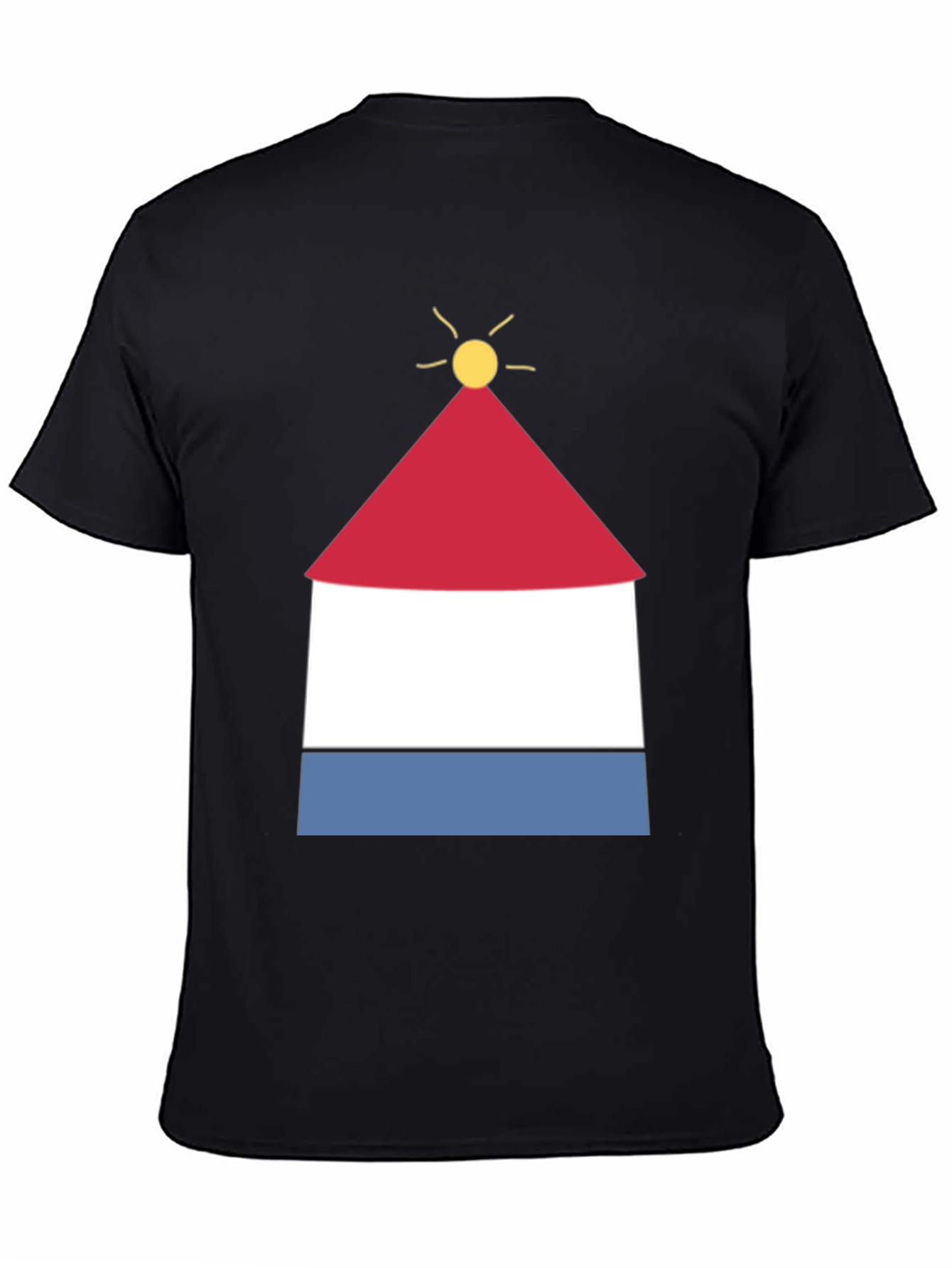 Graphic Tee with Abstract Lighthouse Design - Black