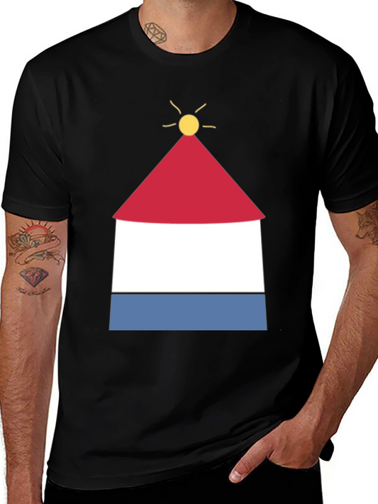 Graphic Tee with Abstract Lighthouse Design - Black