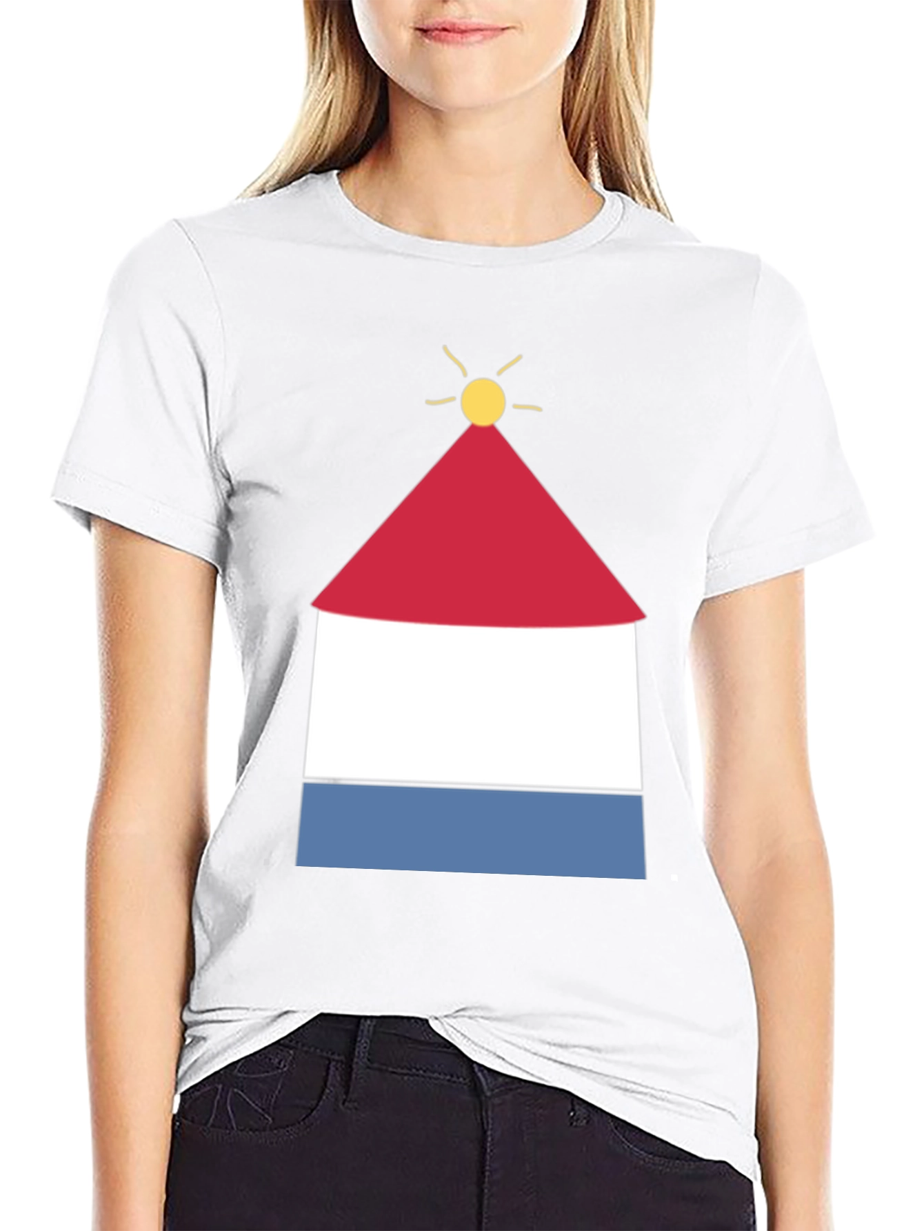 Graphic Tee with Abstract Lighthouse Design - Black