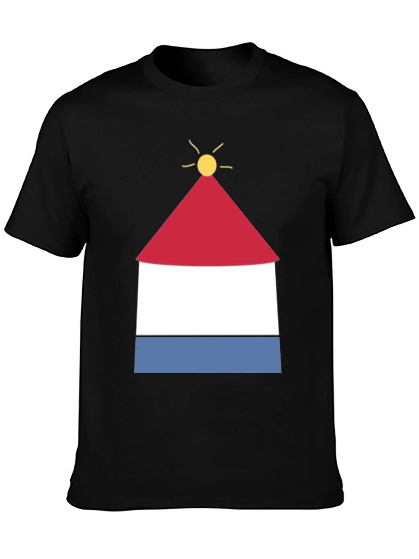 Graphic Tee with Abstract Lighthouse Design - Black