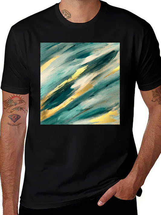 Abstract Teal & Gold Art Black T-Shirt
