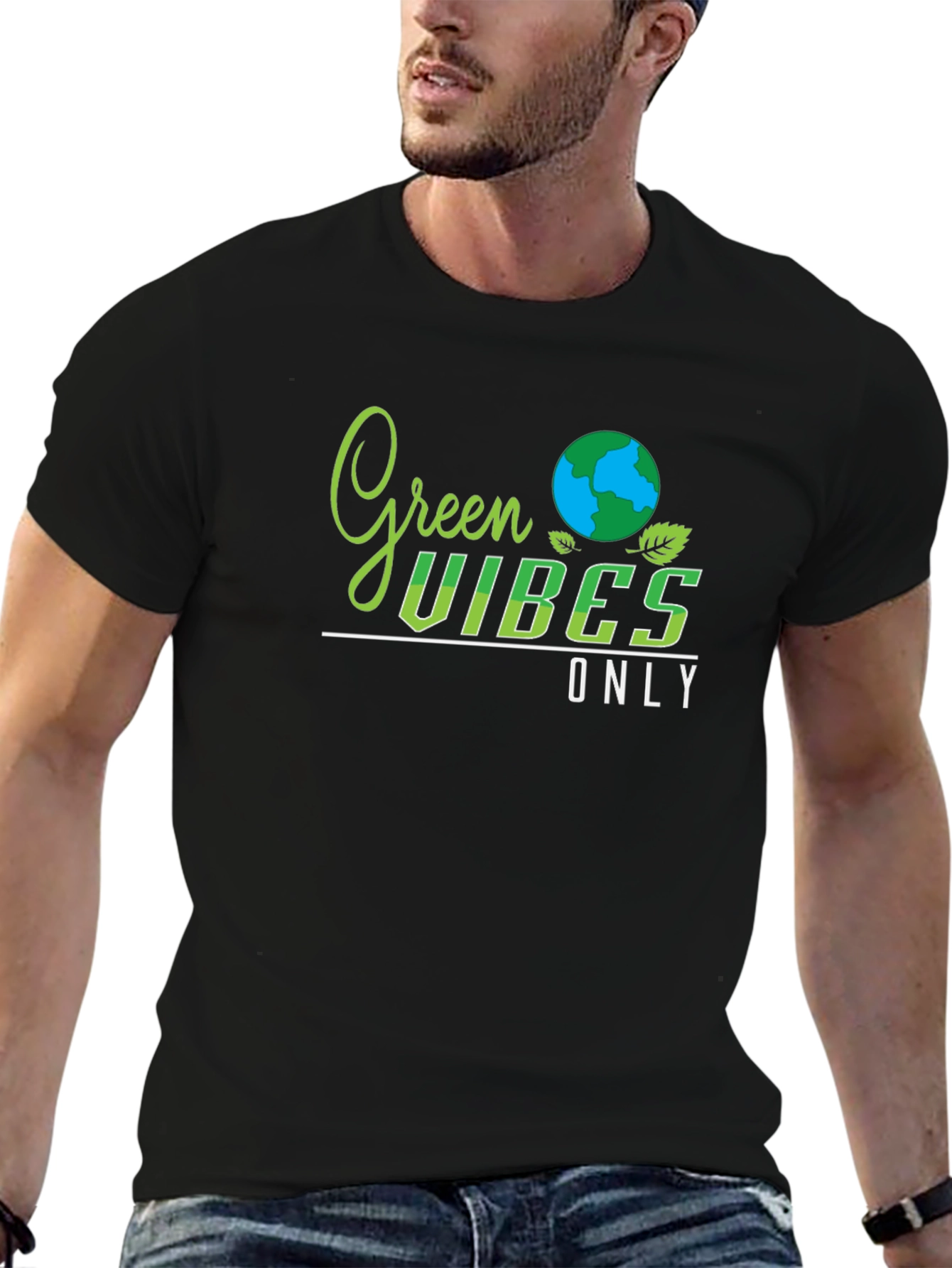 Green Vibes Only Black T-Shirt