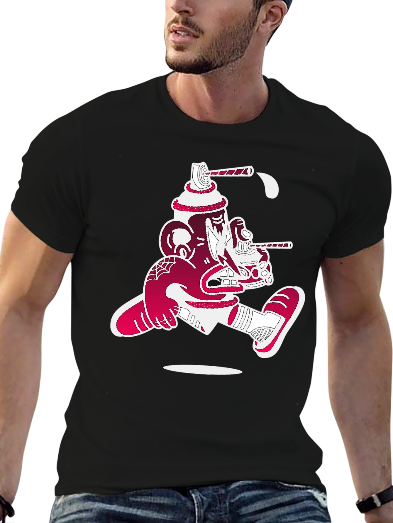 Mens Black T-Shirt with Graffiti Spray Can Art