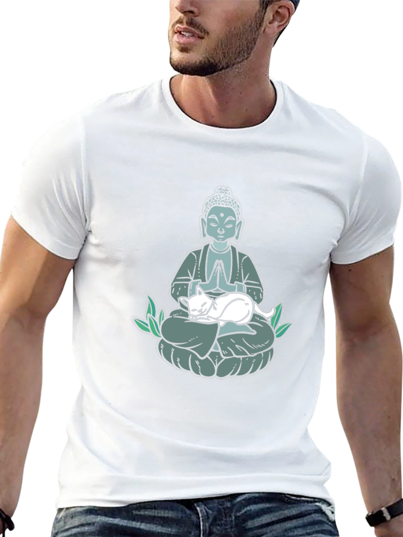 Buddha Cat Nap T-Shirt - Meditating Zen Design