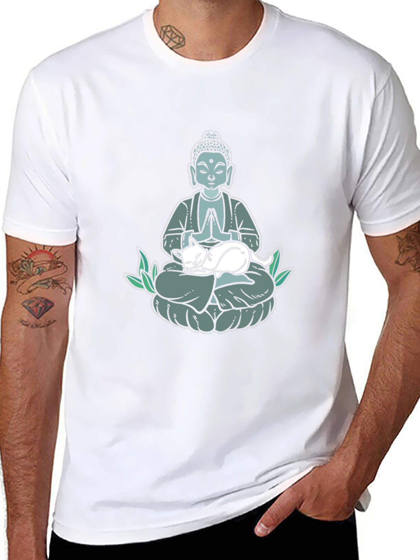 Buddha Cat Nap T-Shirt - Meditating Zen Design