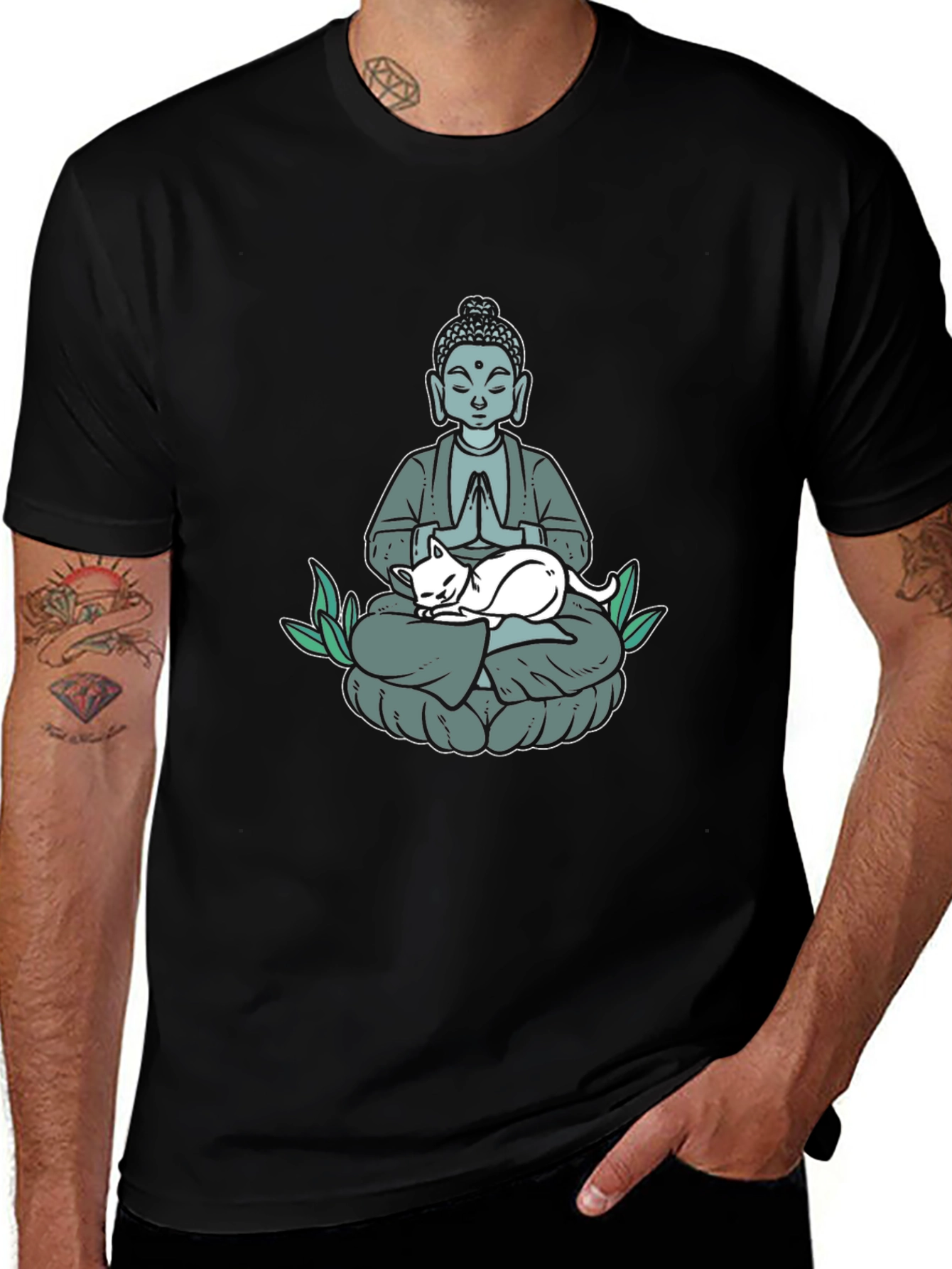 Buddha Cat Nap T-Shirt - Meditating Zen Design