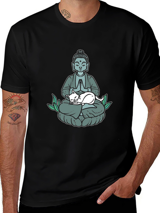 Buddha Cat Nap T-Shirt - Meditating Zen Design