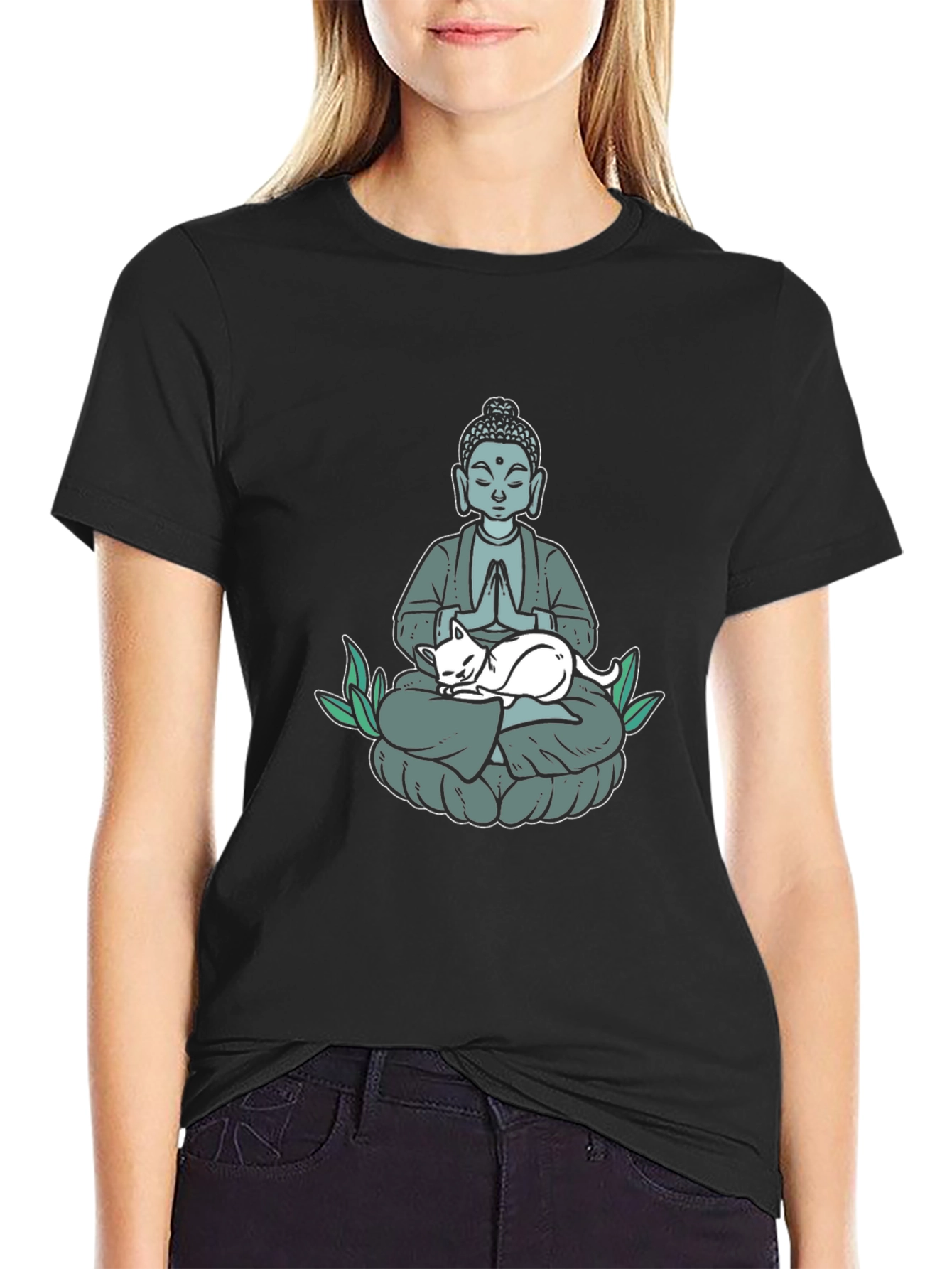 Buddha Cat Nap T-Shirt - Meditating Zen Design