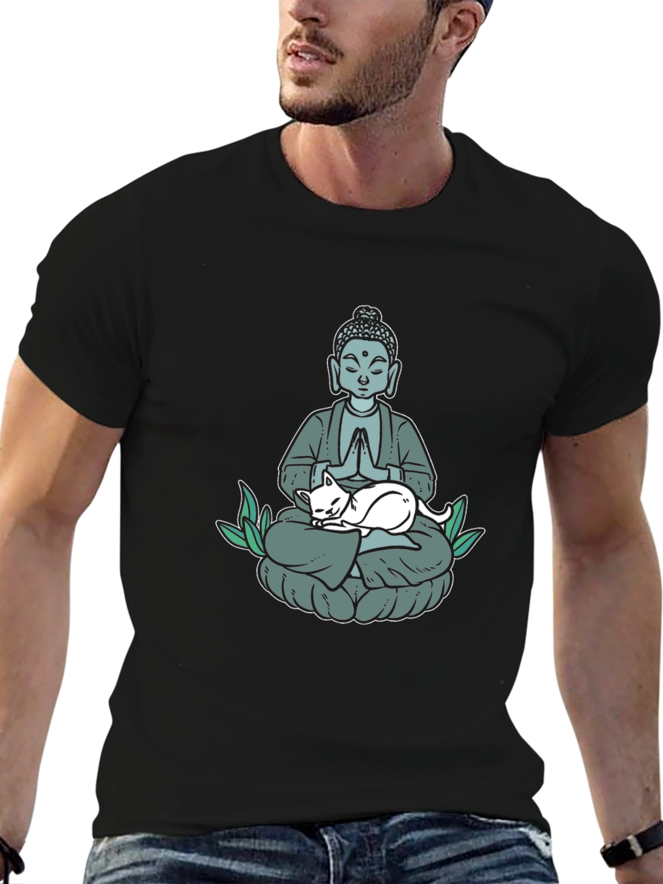 Buddha Cat Nap T-Shirt - Meditating Zen Design