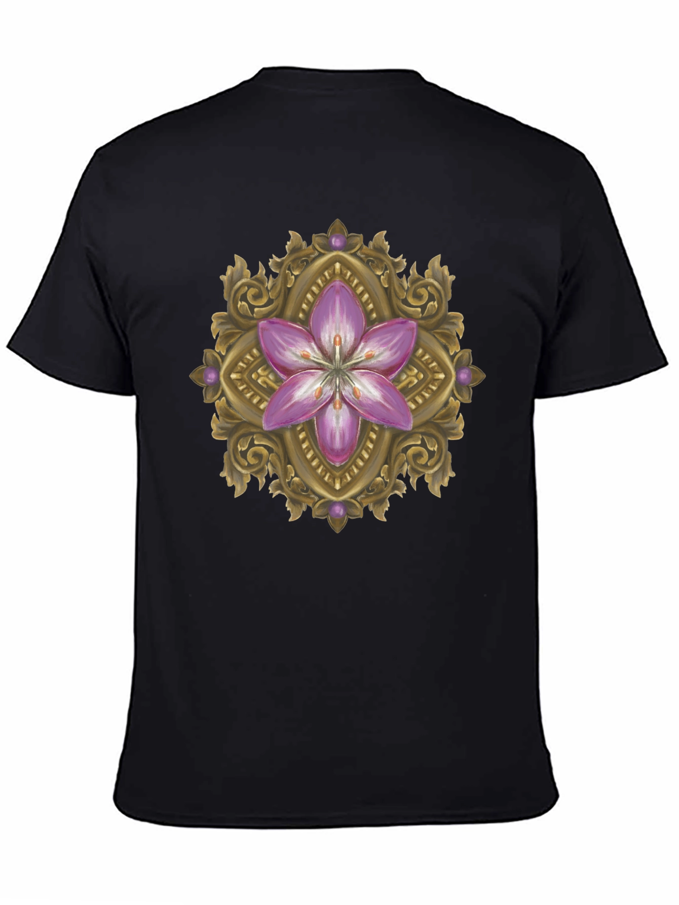 Floral Ornament Graphic Print Black T-Shirt