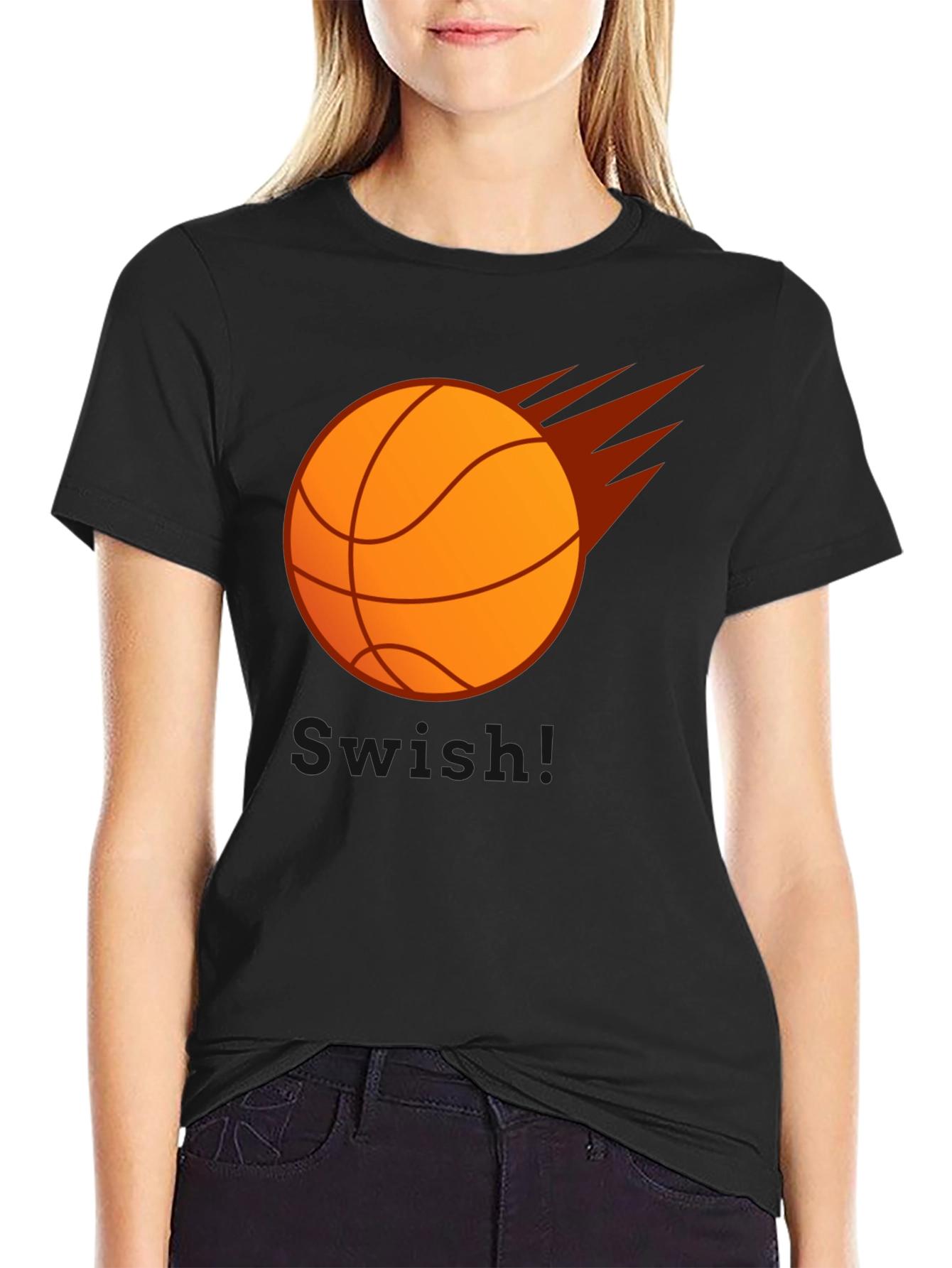 Basketball Flames Graphic Tee - Black Cotton T-Shirt