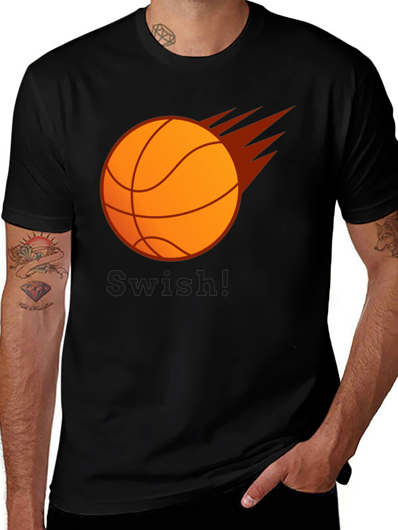 Basketball Flames Graphic Tee - Black Cotton T-Shirt