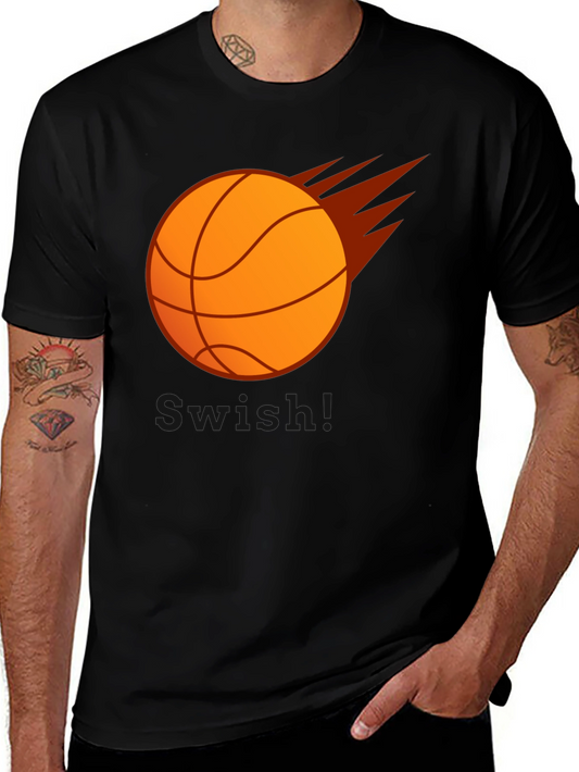 Basketball Flames Graphic Tee - Black Cotton T-Shirt