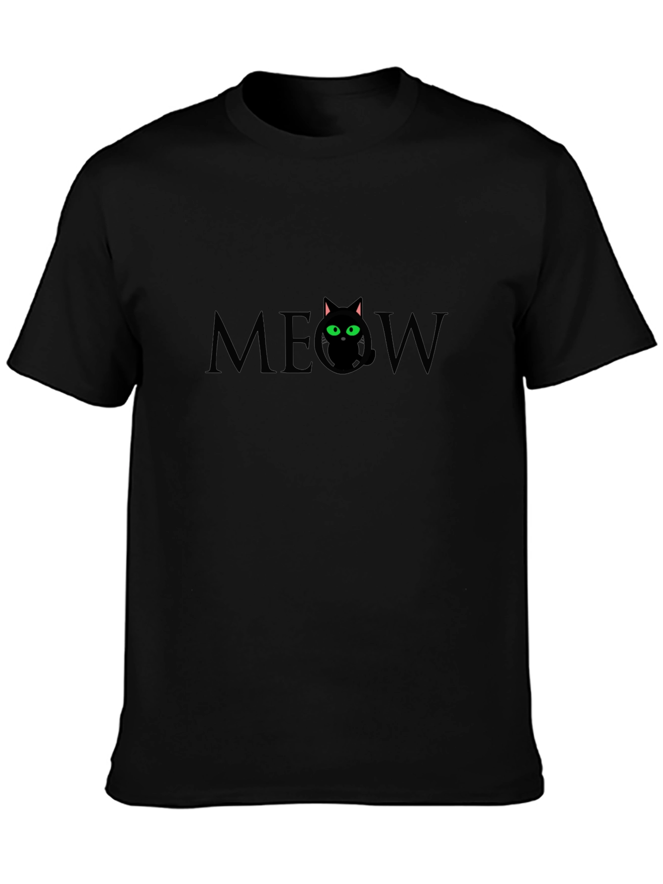 Meow Cat Graphic T-Shirt - Black Cotton Tee