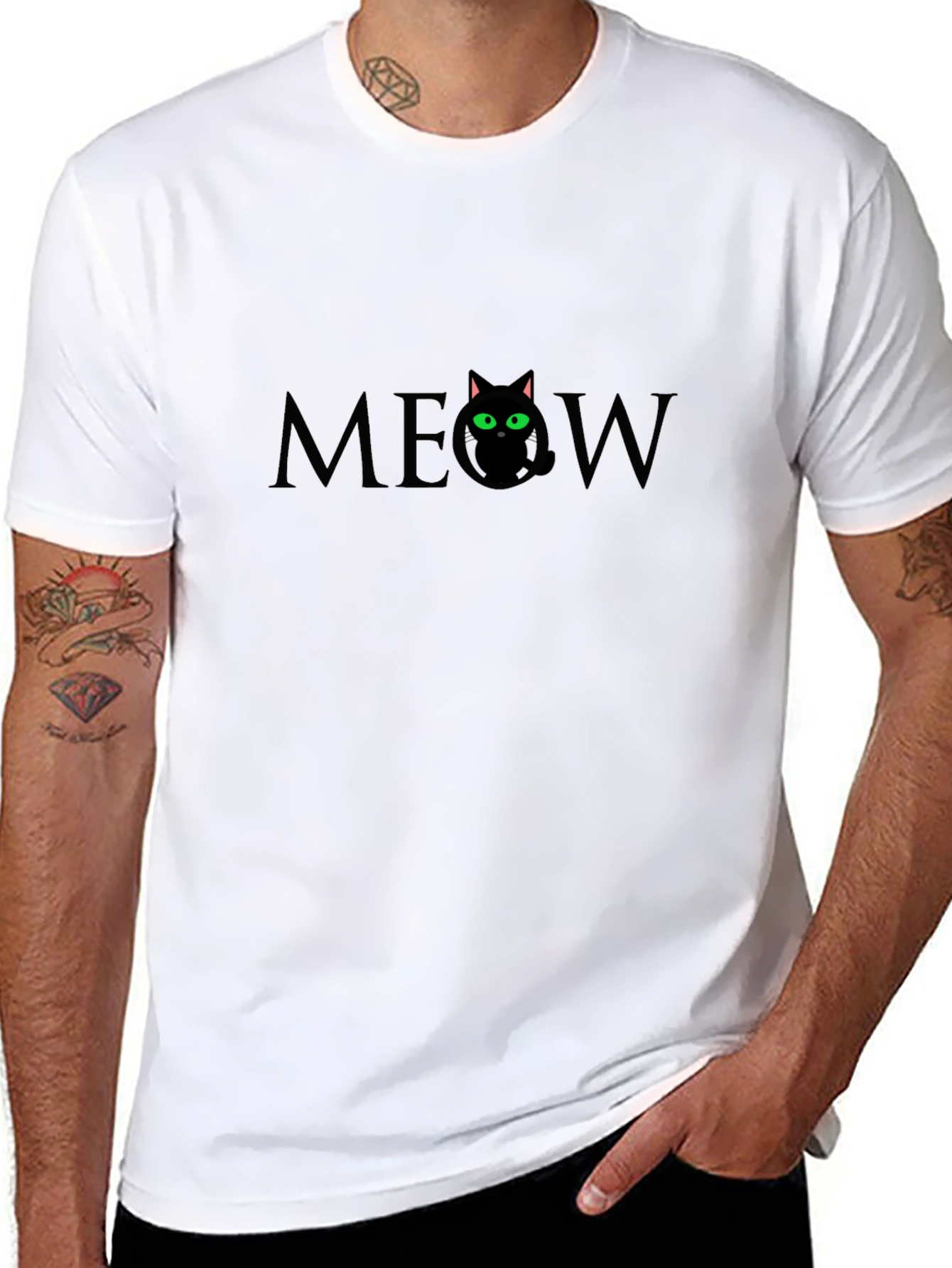 Meow Cat Graphic T-Shirt - Black Cotton Tee