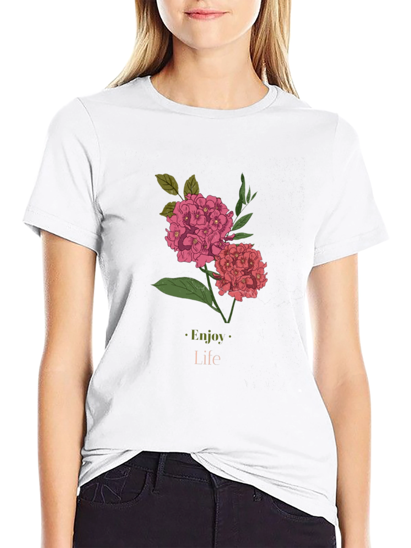 Enjoy Life Floral Graphic Black T-Shirt