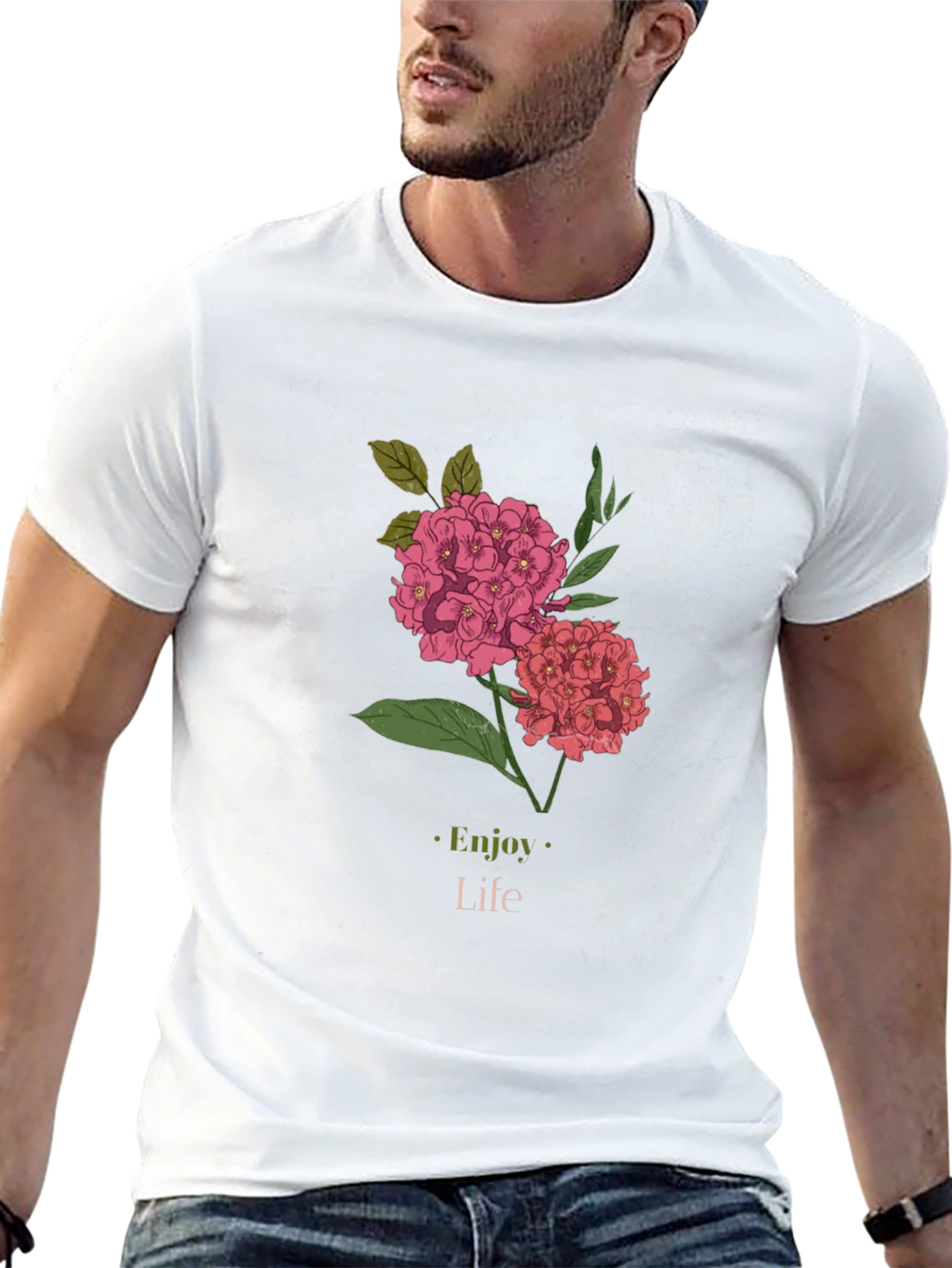 Enjoy Life Floral Graphic Black T-Shirt