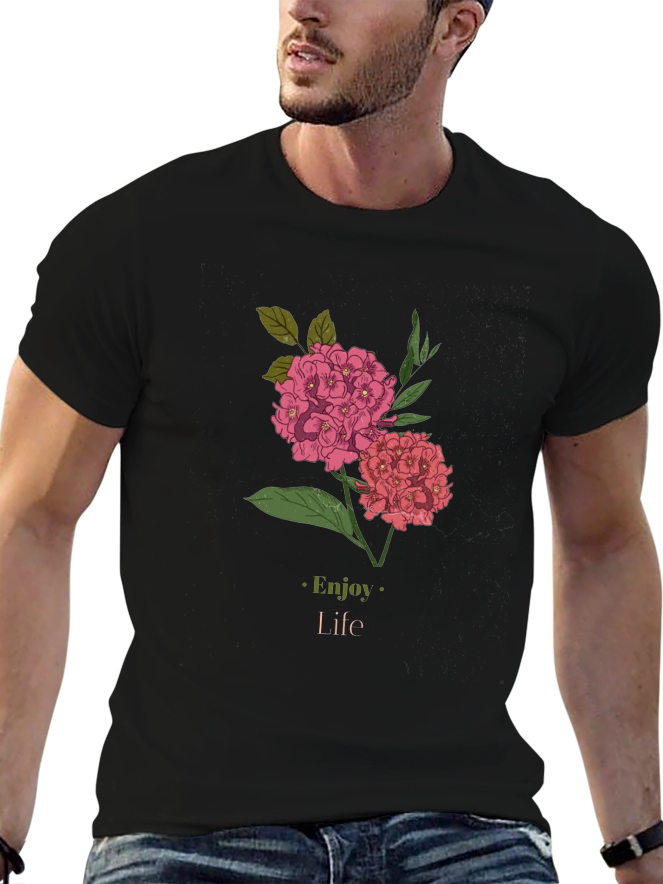 Enjoy Life Floral Graphic Black T-Shirt