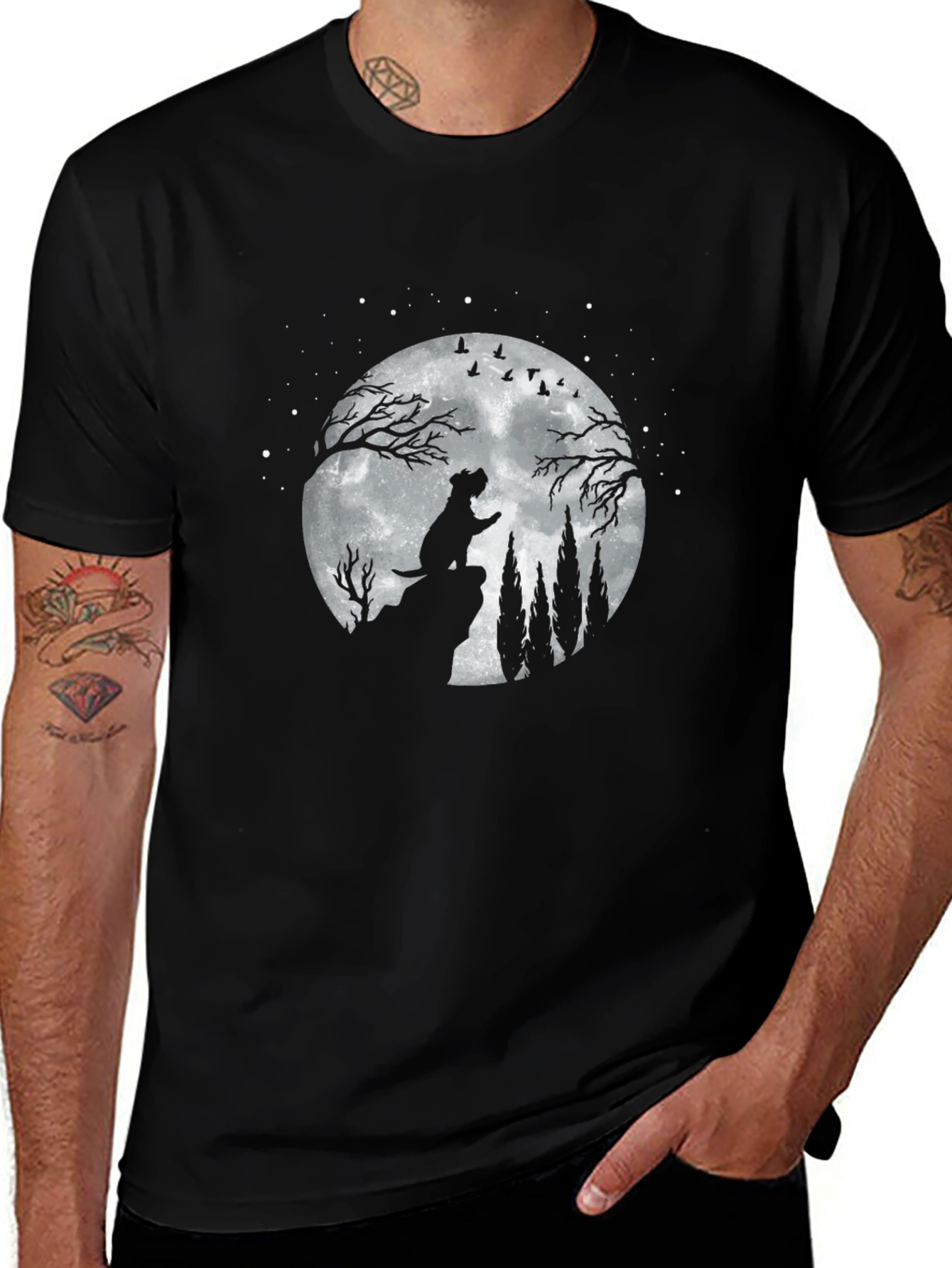 Dog Howling at Moon T-Shirt