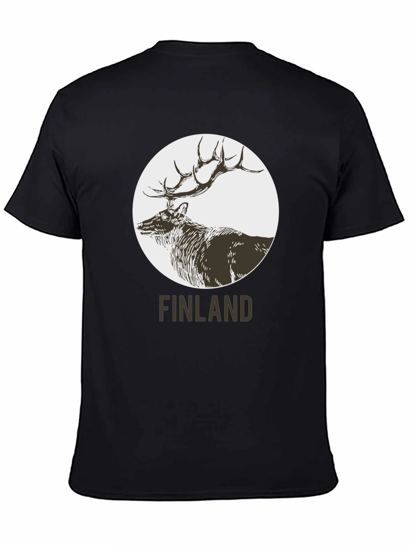 Finland Deer Graphic Print Black T-Shirt