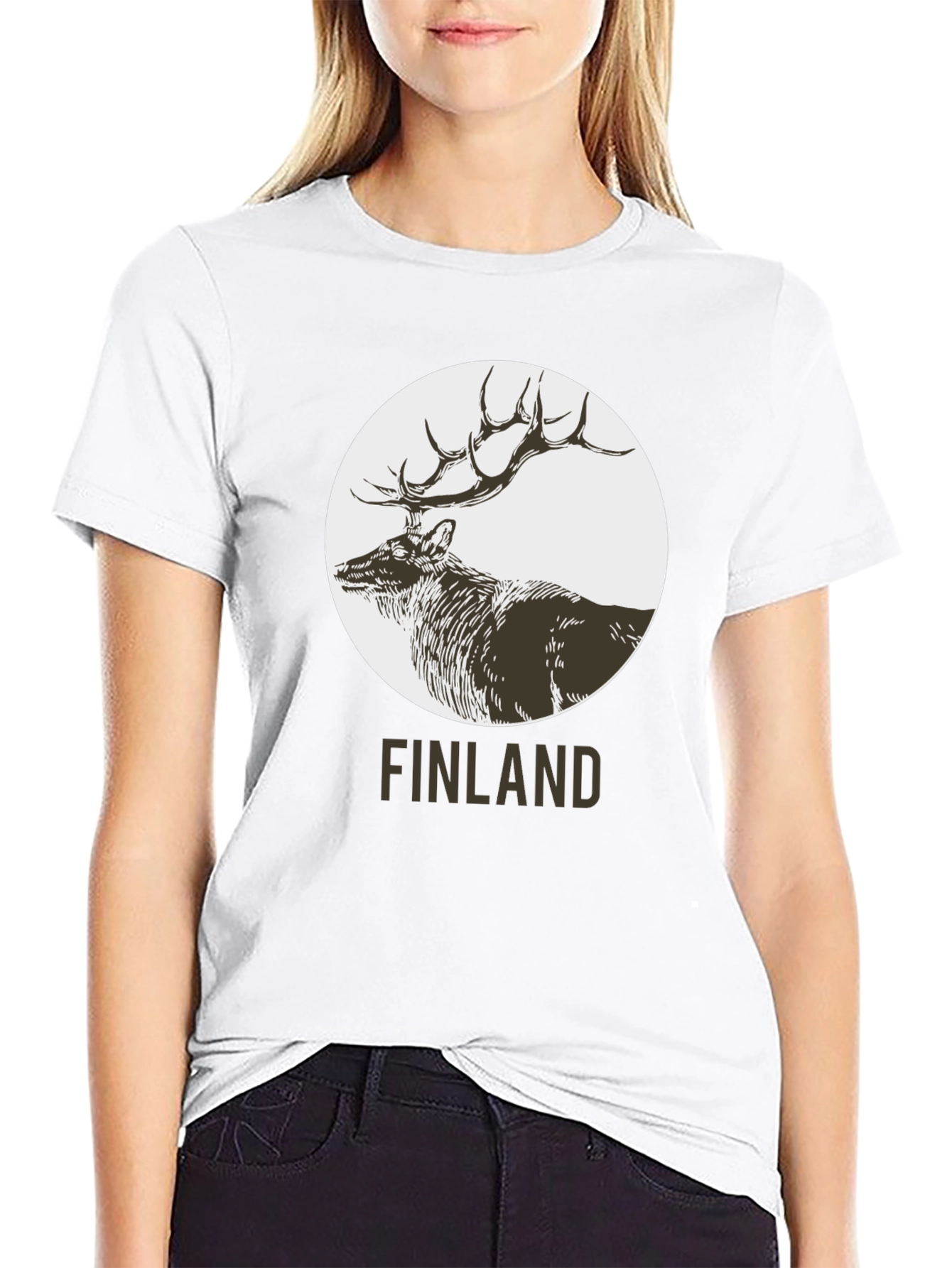 Finland Deer Graphic Print Black T-Shirt