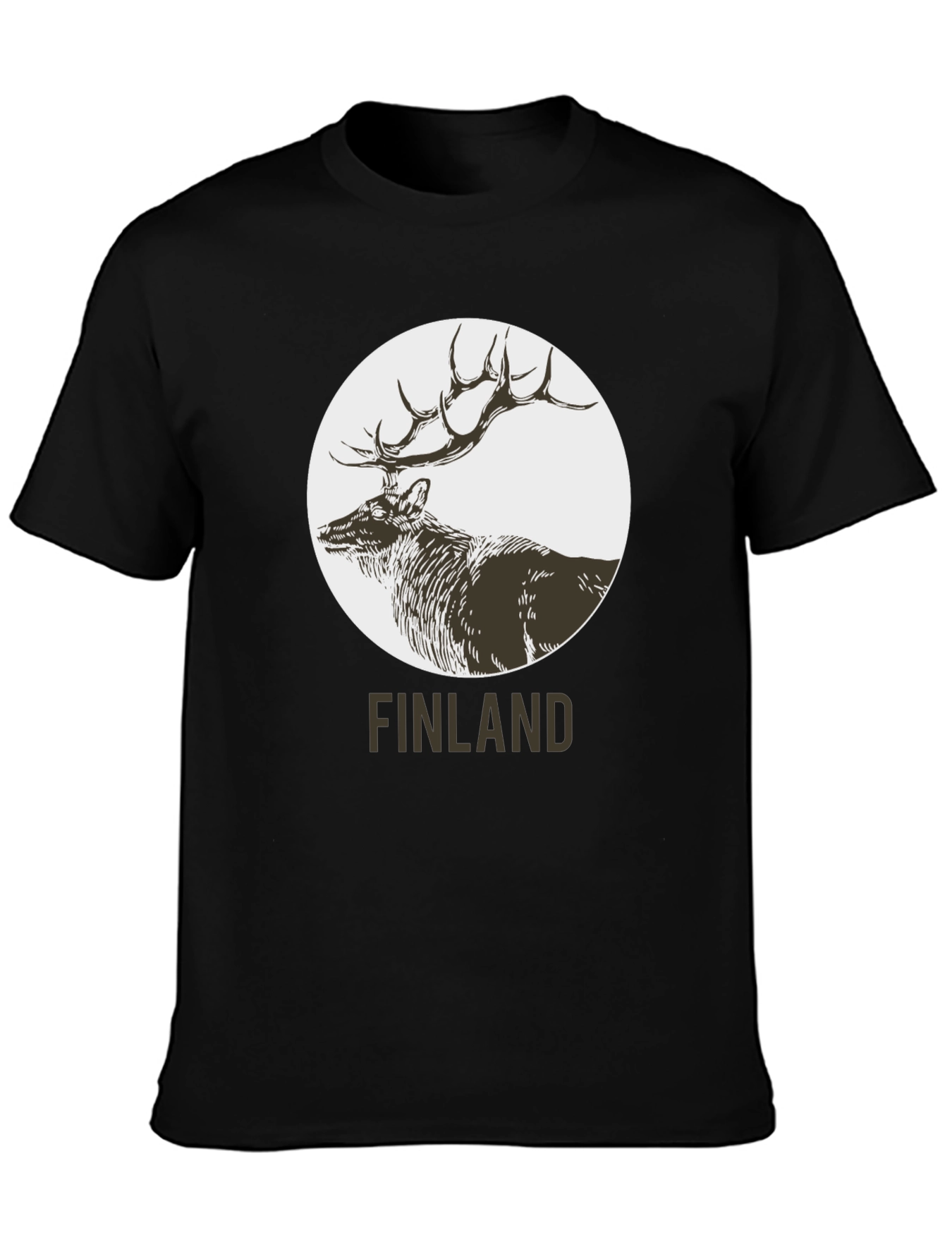 Finland Deer Graphic Print Black T-Shirt