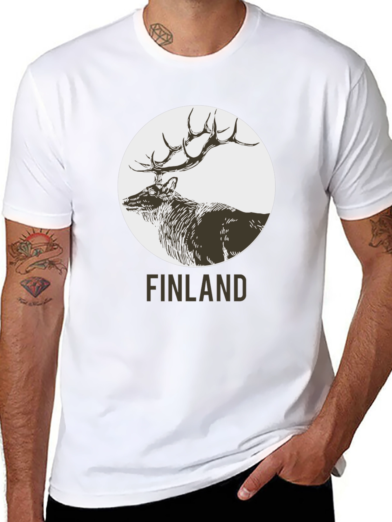 Finland Deer Graphic Print Black T-Shirt