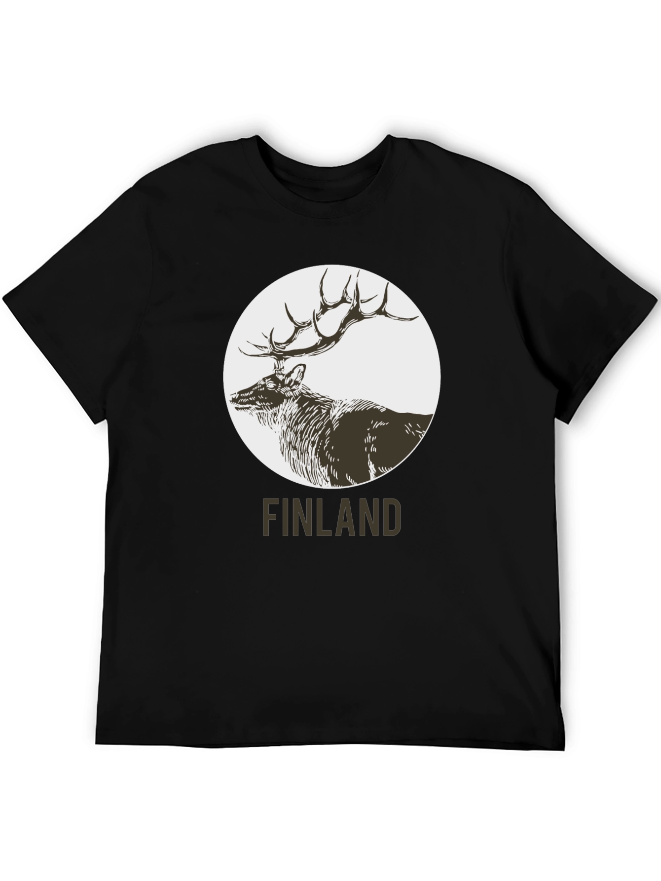 Finland Deer Graphic Print Black T-Shirt