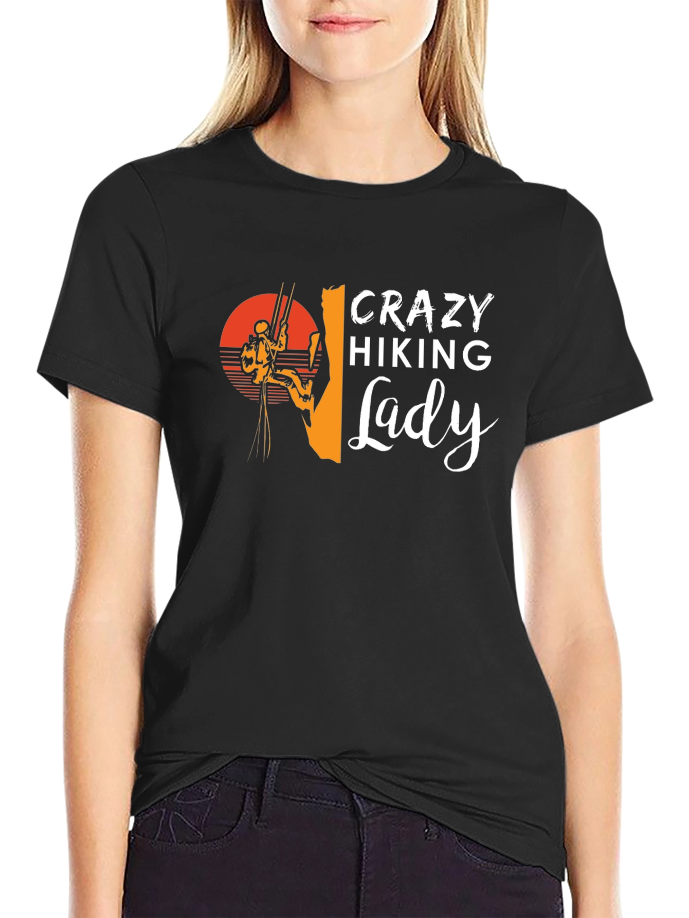 Crazy Hiking Lady Graphic T-Shirt