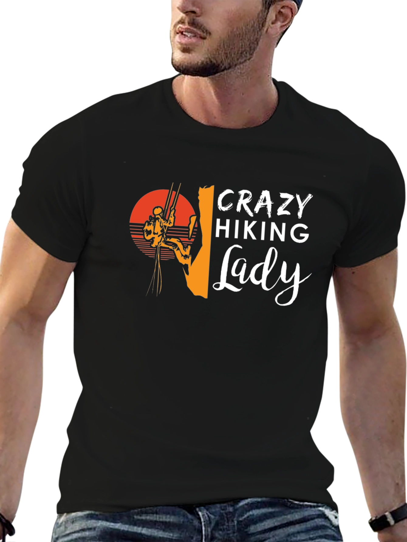 Crazy Hiking Lady Graphic T-Shirt