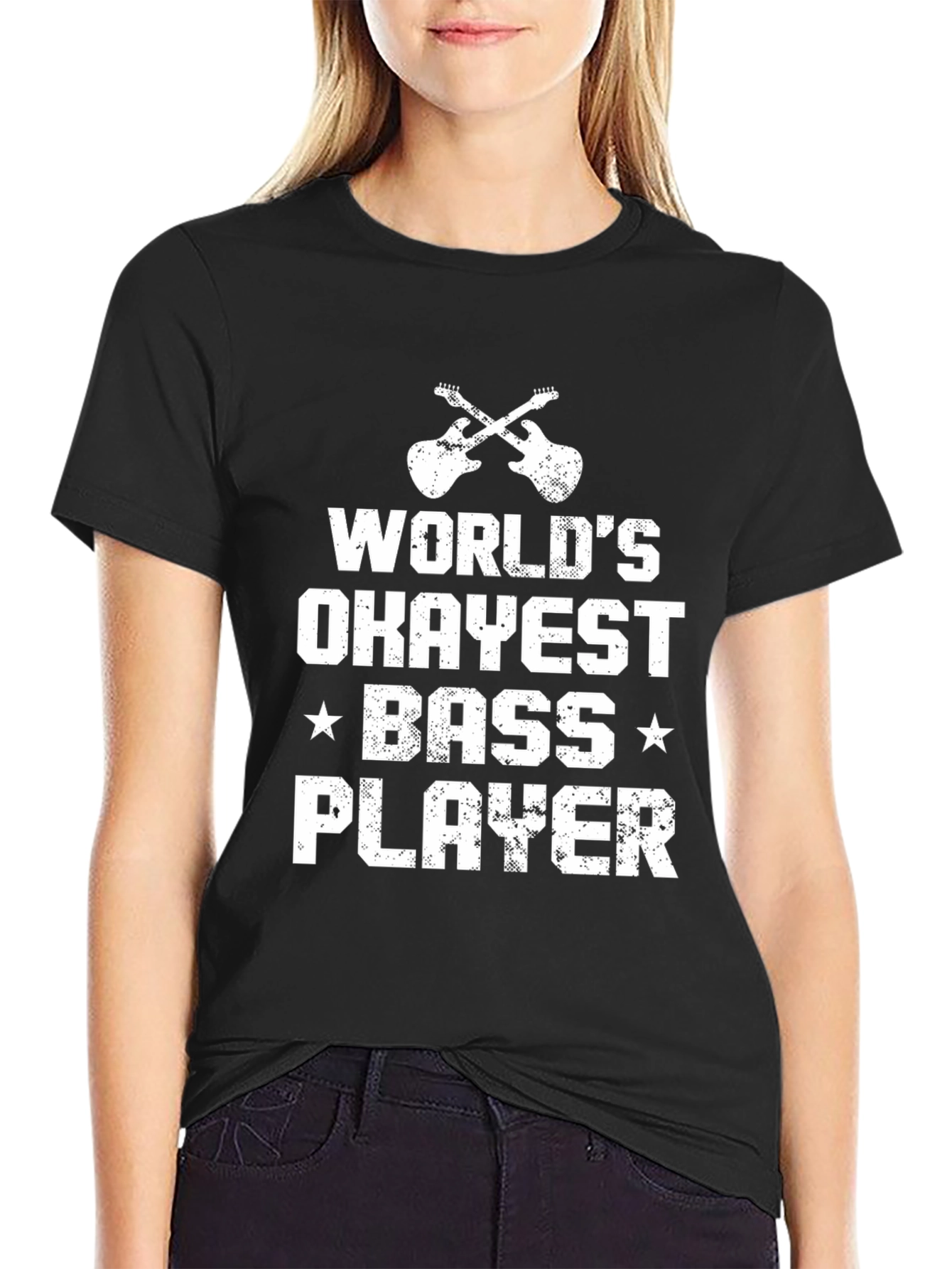 Worlds Okayest Bass Player Black T-Shirt