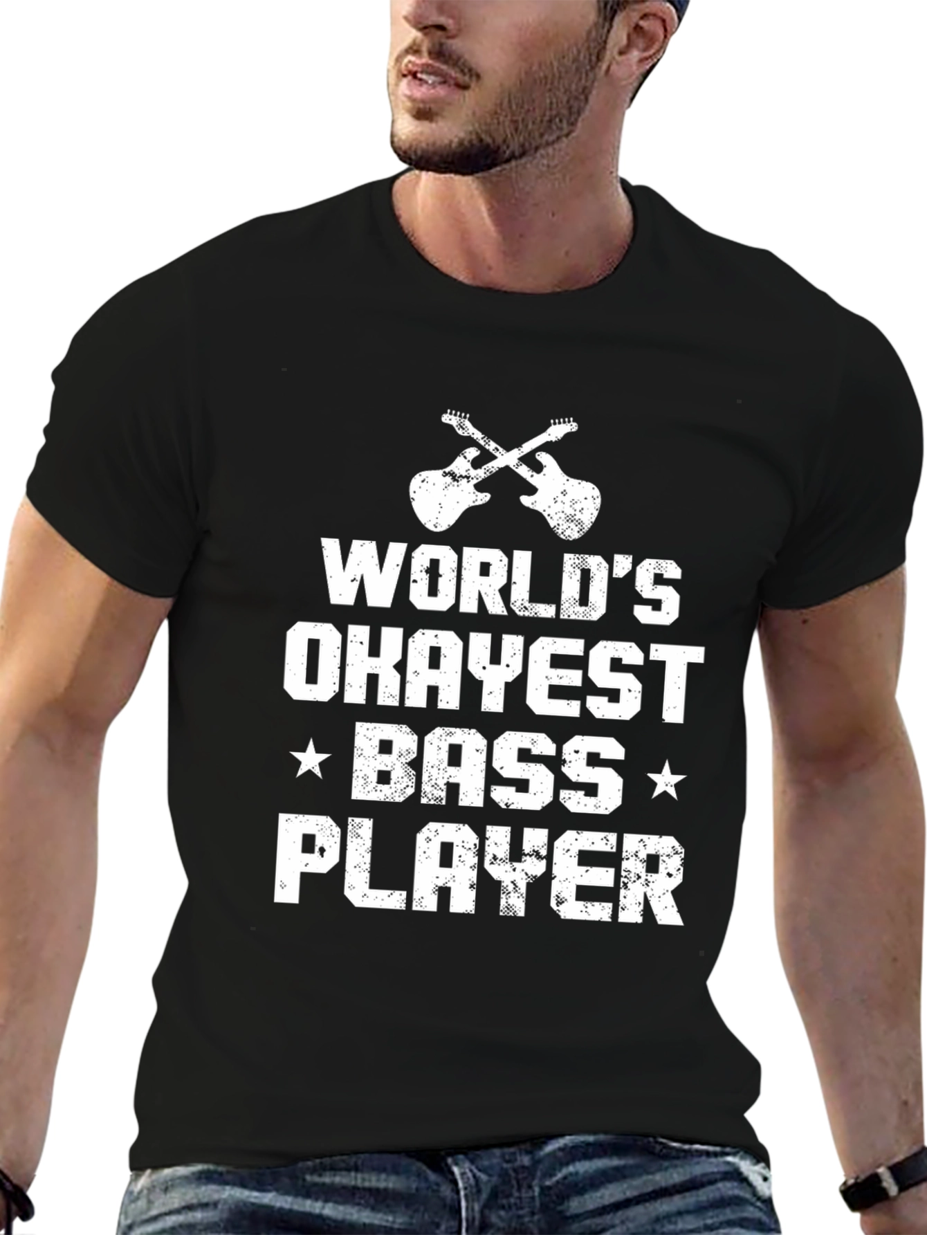 Worlds Okayest Bass Player Black T-Shirt