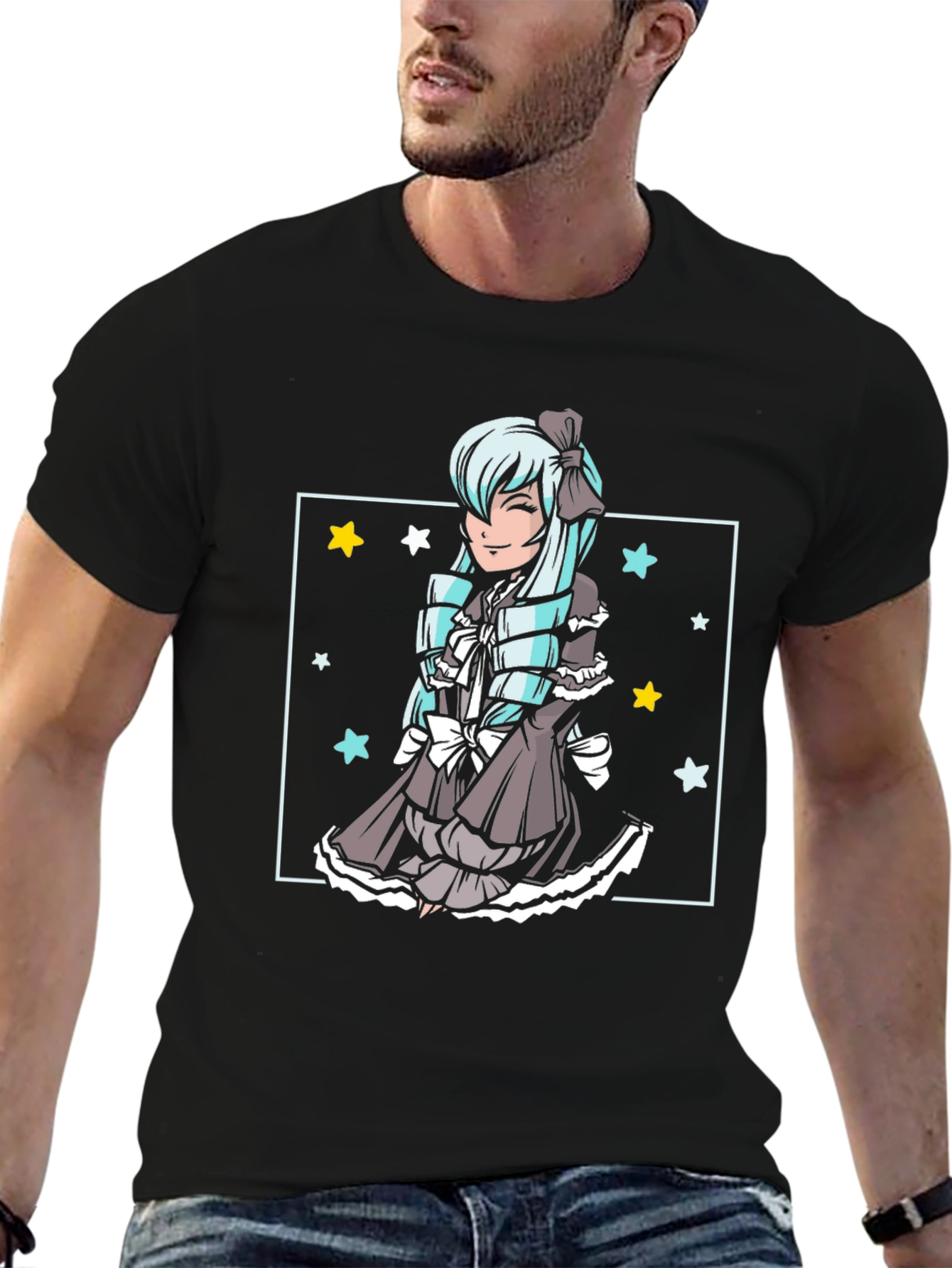 Anime Girl Graphic Tee - Black Cotton Comfort