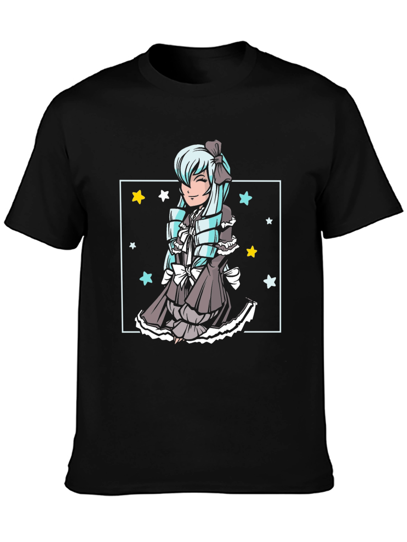Anime Girl Graphic Tee - Black Cotton Comfort
