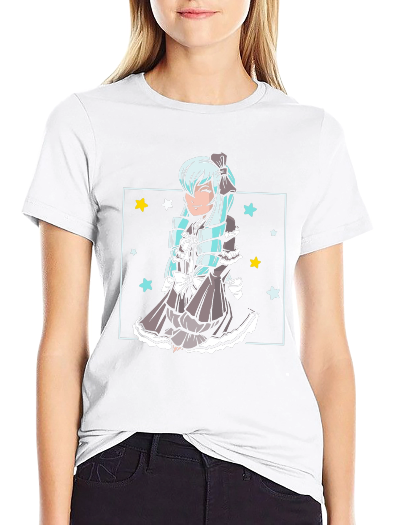 Anime Girl Graphic Tee - Black Cotton Comfort