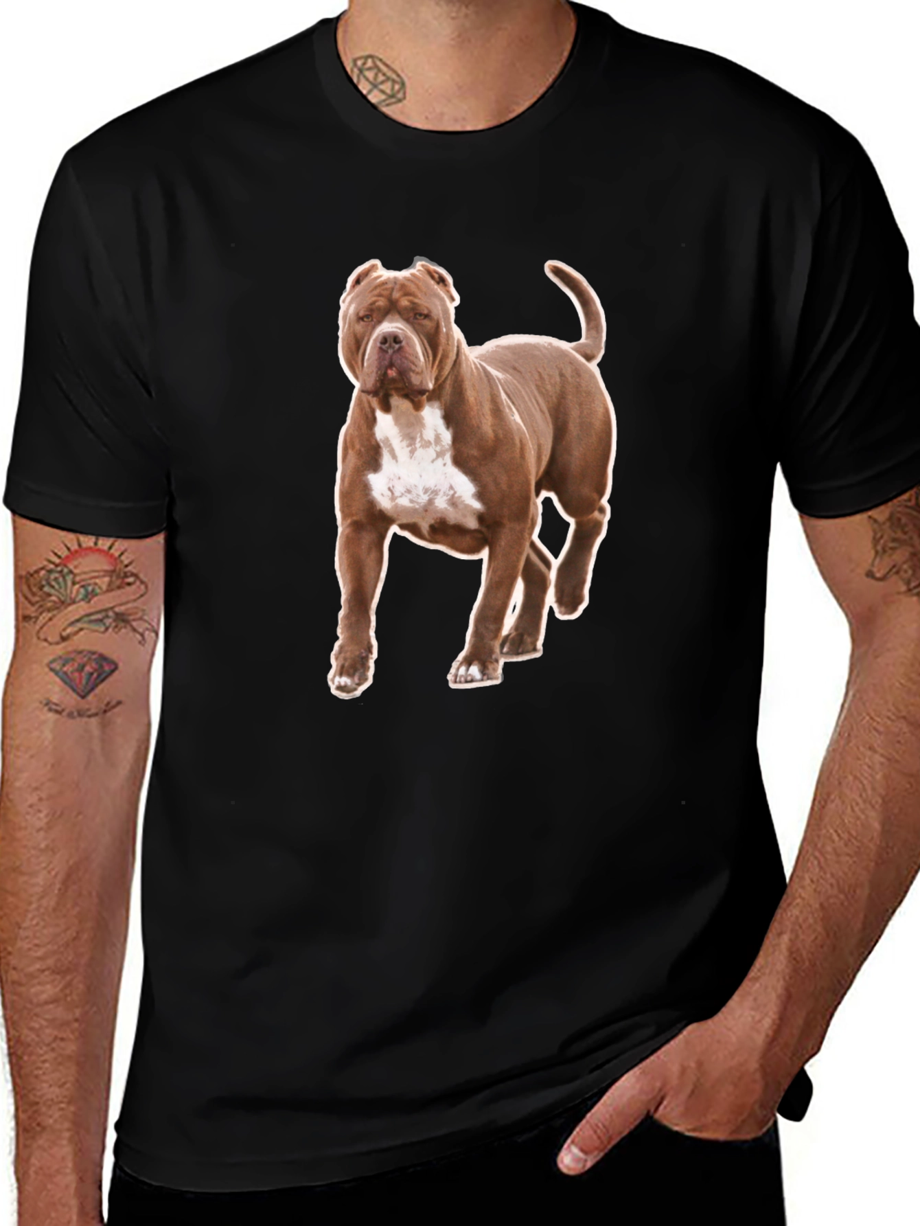 Pitbull Dog Graphic Tee - Black Cotton T-Shirt
