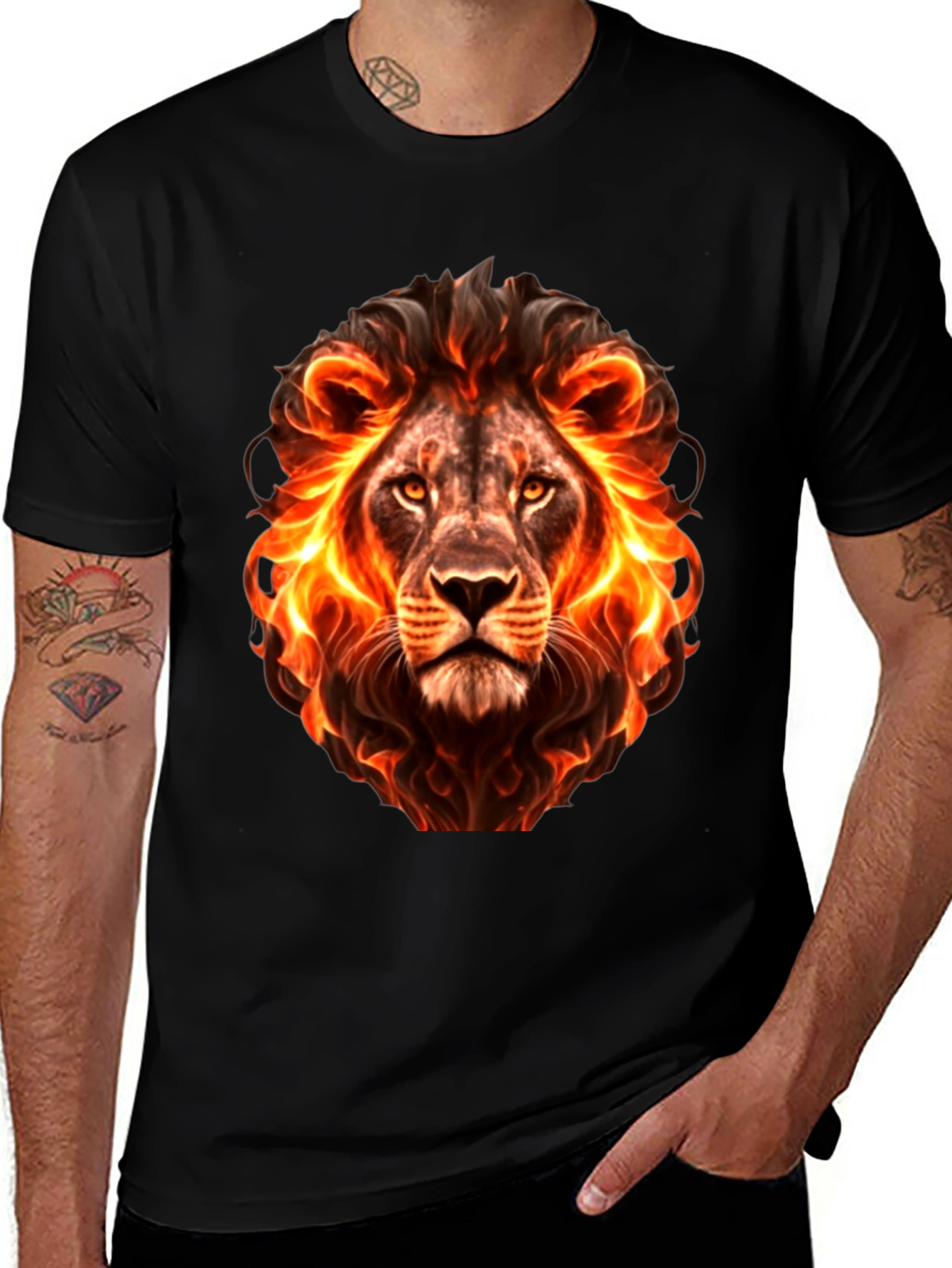 Fiery Lion Graphic Black T-Shirt