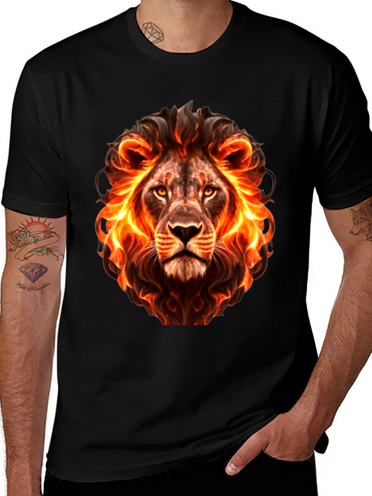 Fiery Lion Graphic Black T-Shirt