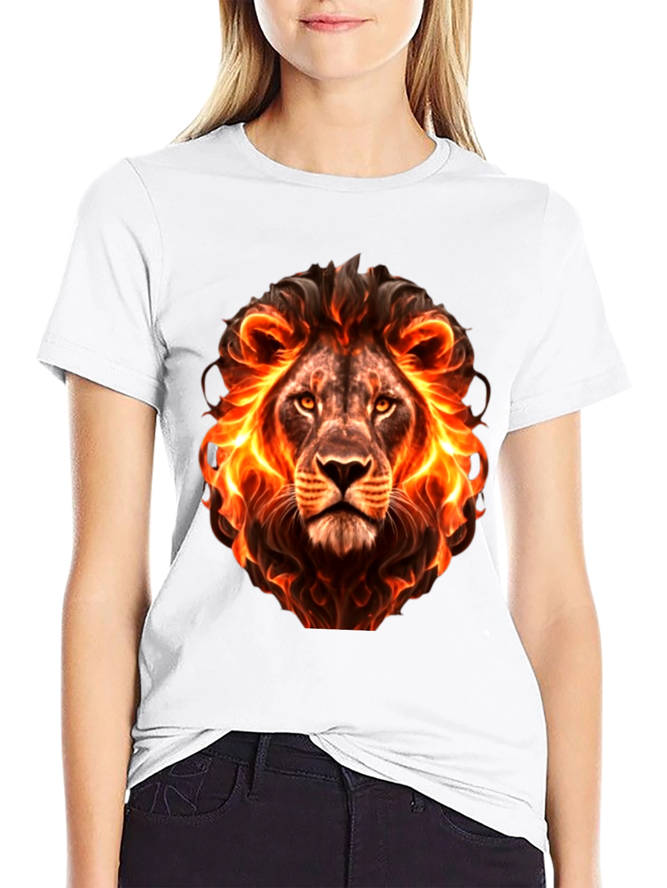 Fiery Lion Graphic Black T-Shirt