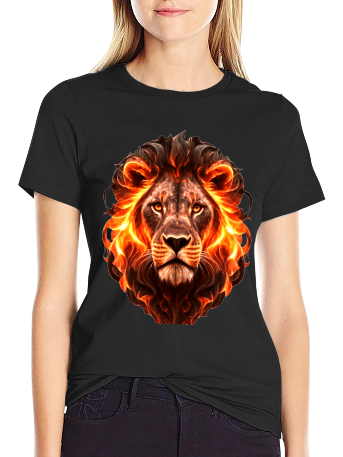 Fiery Lion Graphic Black T-Shirt