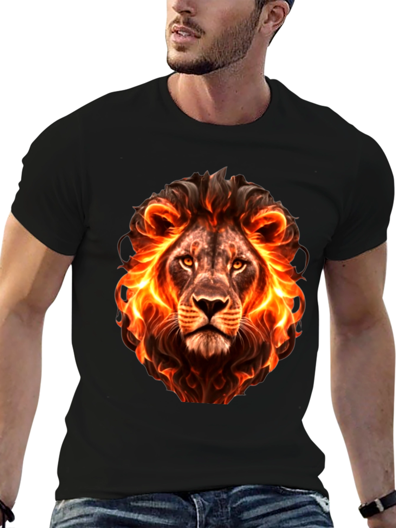 Fiery Lion Graphic Black T-Shirt